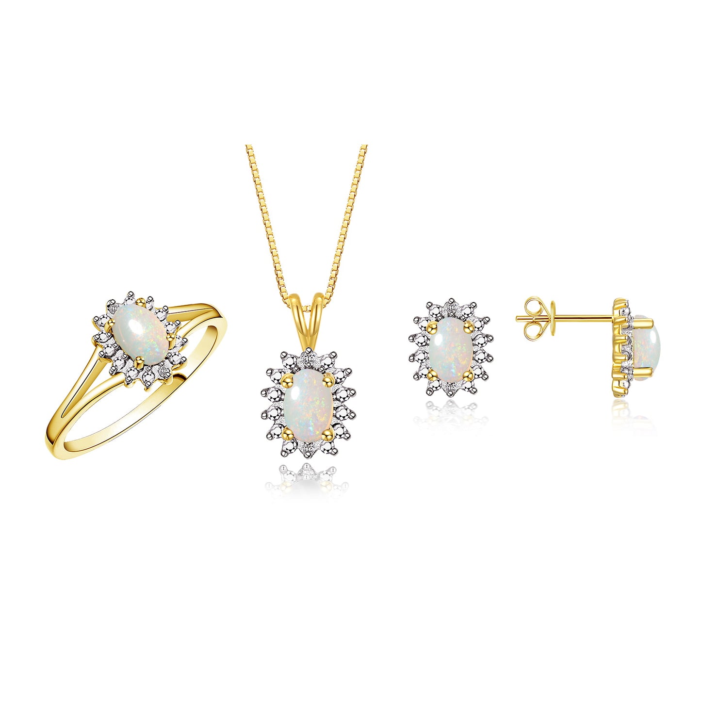 RYLOS Women's 14K Yellow Gold Birthstone Set: Ring, Earring & Pendant Necklace. Gemstone &  Diamonds, 6X4MM Birthstone. Perfectly Matching Friendship Gold Jewelry. Sizes 5-10