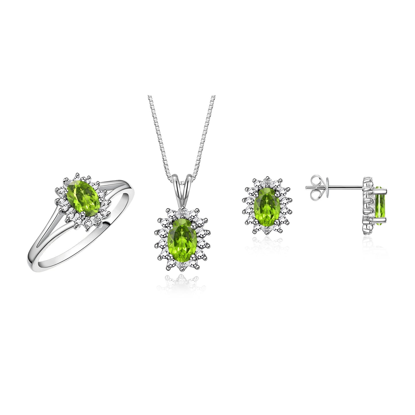 RYLOS Women's Sterling Silver Birthstone Set: Ring, Earring & Pendant Necklace. Gemstone & Diamonds, 6X4MM Birthstone. Perfectly Matching Friendship Gold Jewelry. Sizes 5-10.