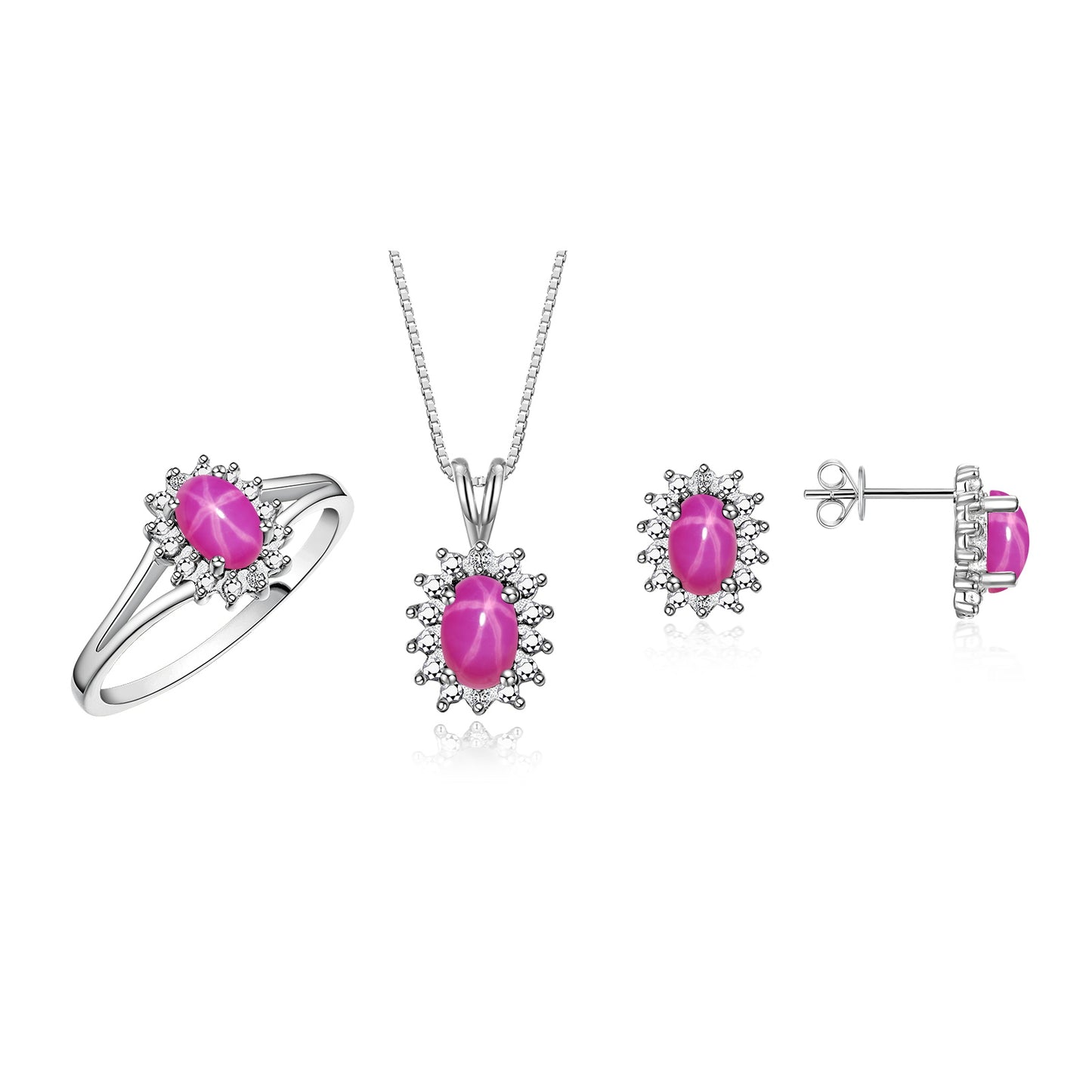RYLOS Women's 14K White Gold Birthstone Set: Ring, Earring & Pendant Necklace. Gemstone & Diamonds, 6X4MM Birthstone. Perfectly Matching Friendship Gold Jewelry. Sizes 5-10.