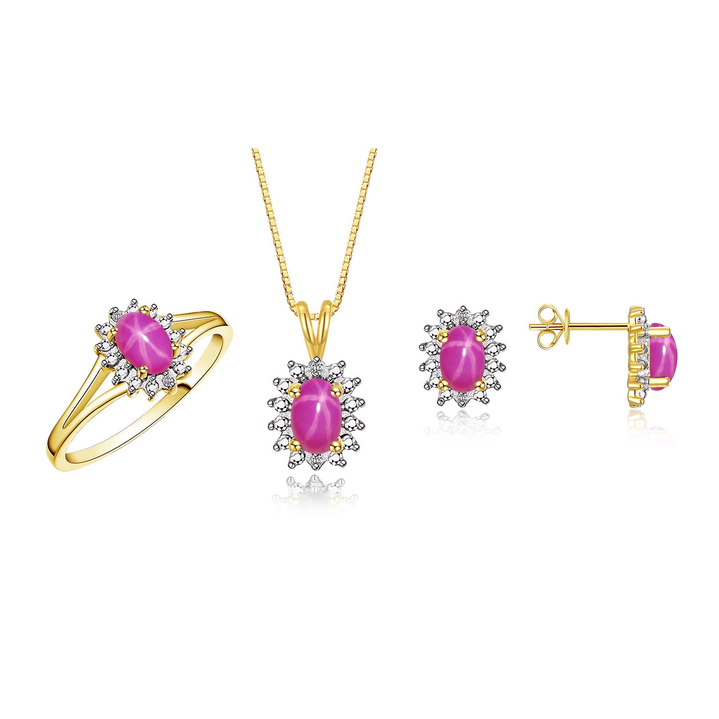 RYLOS Women's Yellow Gold Plated Silver Birthstone Set: Ring, Earring & Pendant Necklace. Gemstone &  Diamonds, 6X4MM Birthstone. Perfectly Matching Friendship Jewelry. Sizes 5-10.