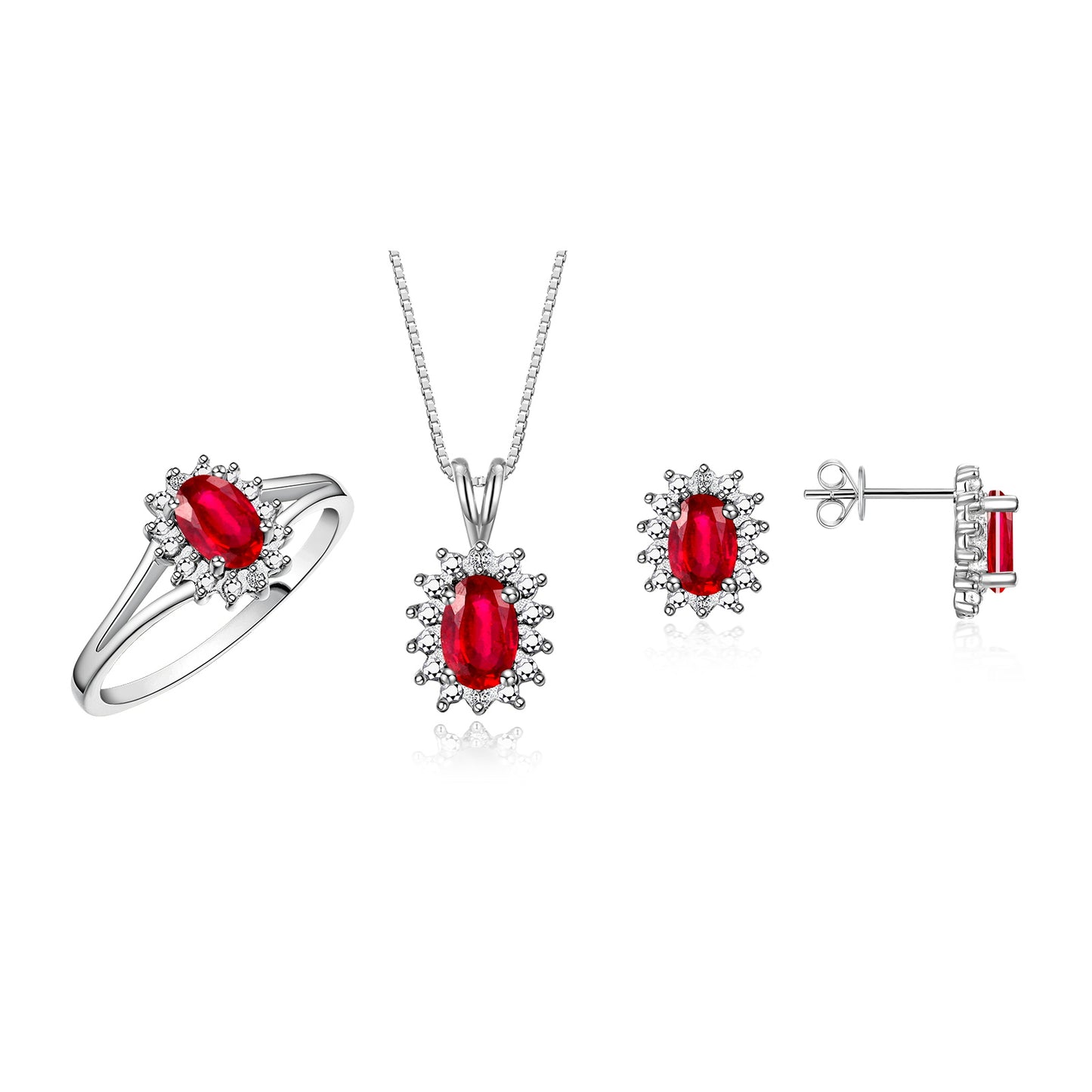 RYLOS Women's Sterling Silver Birthstone Set: Ring, Earring & Pendant Necklace. Gemstone & Diamonds, 6X4MM Birthstone. Perfectly Matching Friendship Gold Jewelry. Sizes 5-10.