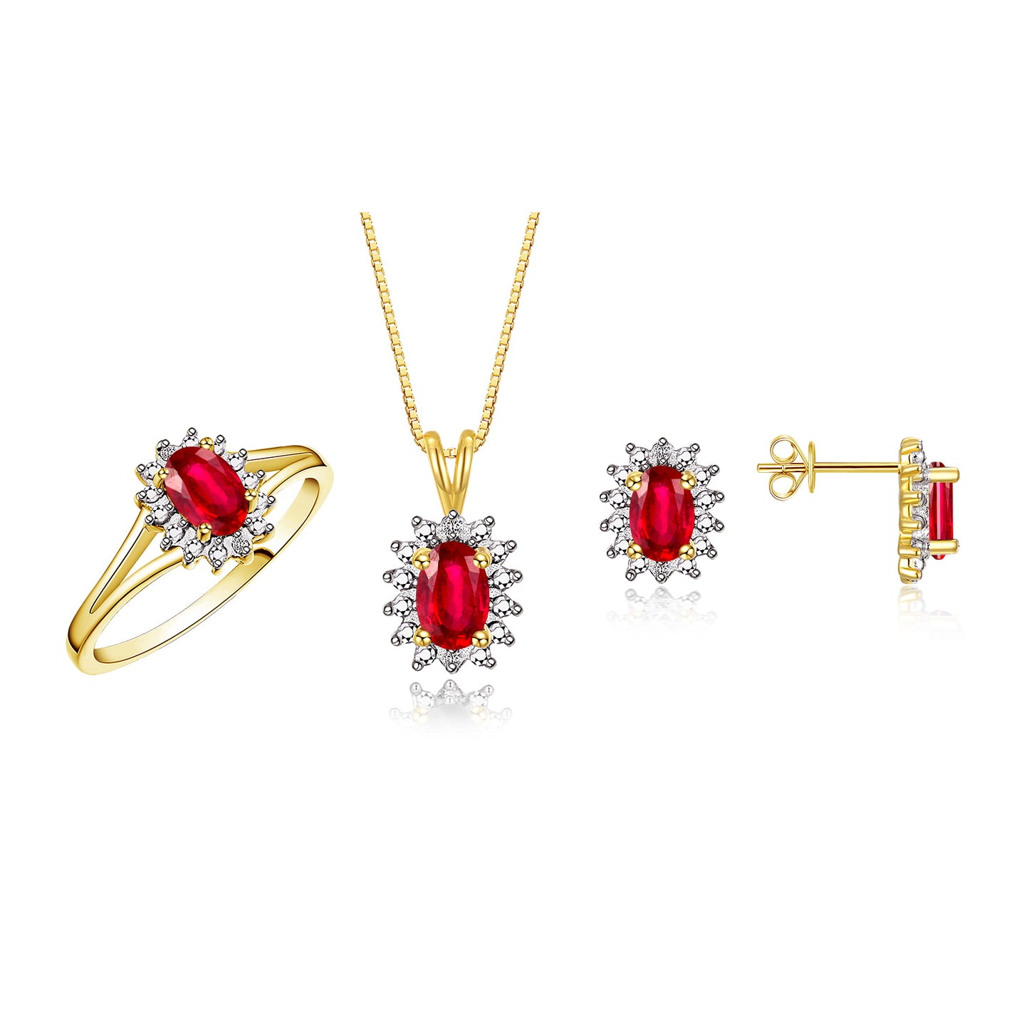 RYLOS Women's Yellow Gold Plated Silver Birthstone Set: Ring, Earring & Pendant Necklace. Gemstone &  Diamonds, 6X4MM Birthstone. Perfectly Matching Friendship Jewelry. Sizes 5-10.