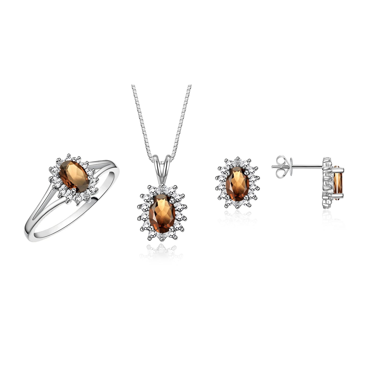 RYLOS Women's 14K White Gold Birthstone Set: Ring, Earring & Pendant Necklace. Gemstone & Diamonds, 6X4MM Birthstone. Perfectly Matching Friendship Gold Jewelry. Sizes 5-10.