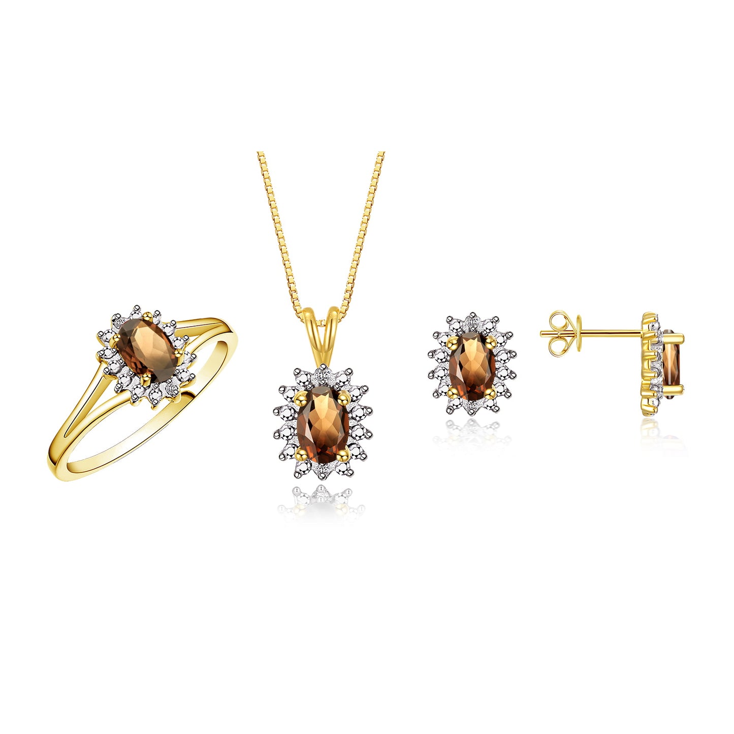 RYLOS Women's 14K Yellow Gold Birthstone Set: Ring, Earring & Pendant Necklace. Gemstone &  Diamonds, 6X4MM Birthstone. Perfectly Matching Friendship Gold Jewelry. Sizes 5-10