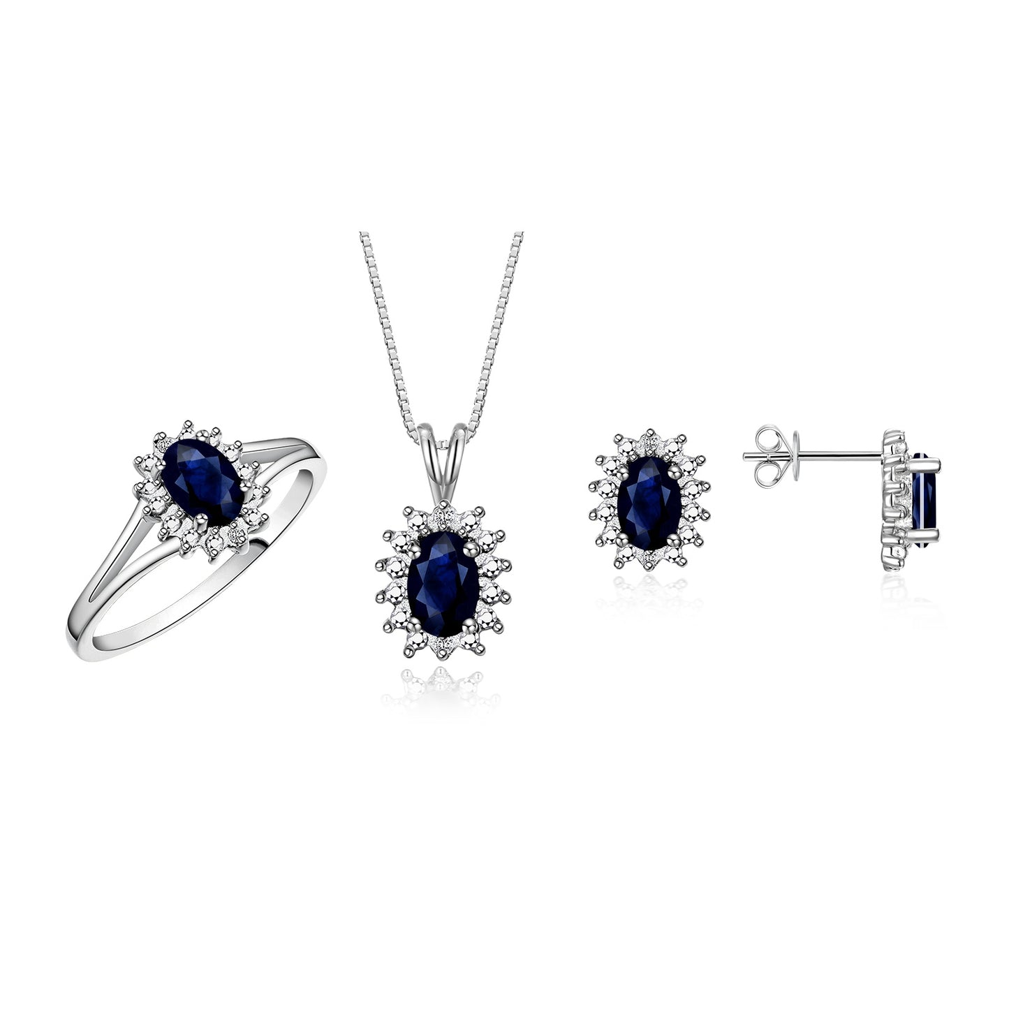RYLOS Women's Sterling Silver Birthstone Set: Ring, Earring & Pendant Necklace. Gemstone & Diamonds, 6X4MM Birthstone. Perfectly Matching Friendship Gold Jewelry. Sizes 5-10.