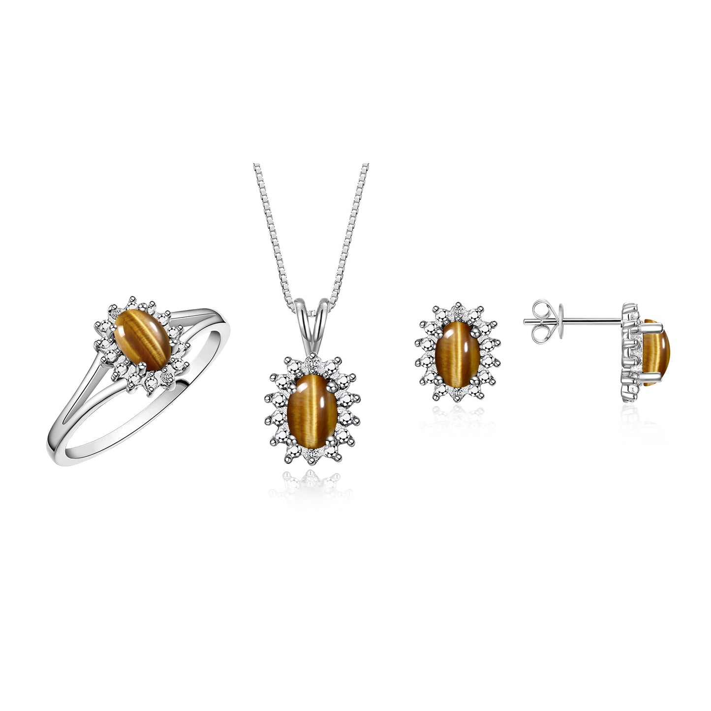 RYLOS Women's Sterling Silver Birthstone Set: Ring, Earring & Pendant Necklace. Gemstone & Diamonds, 6X4MM Birthstone. Perfectly Matching Friendship Gold Jewelry. Sizes 5-10.