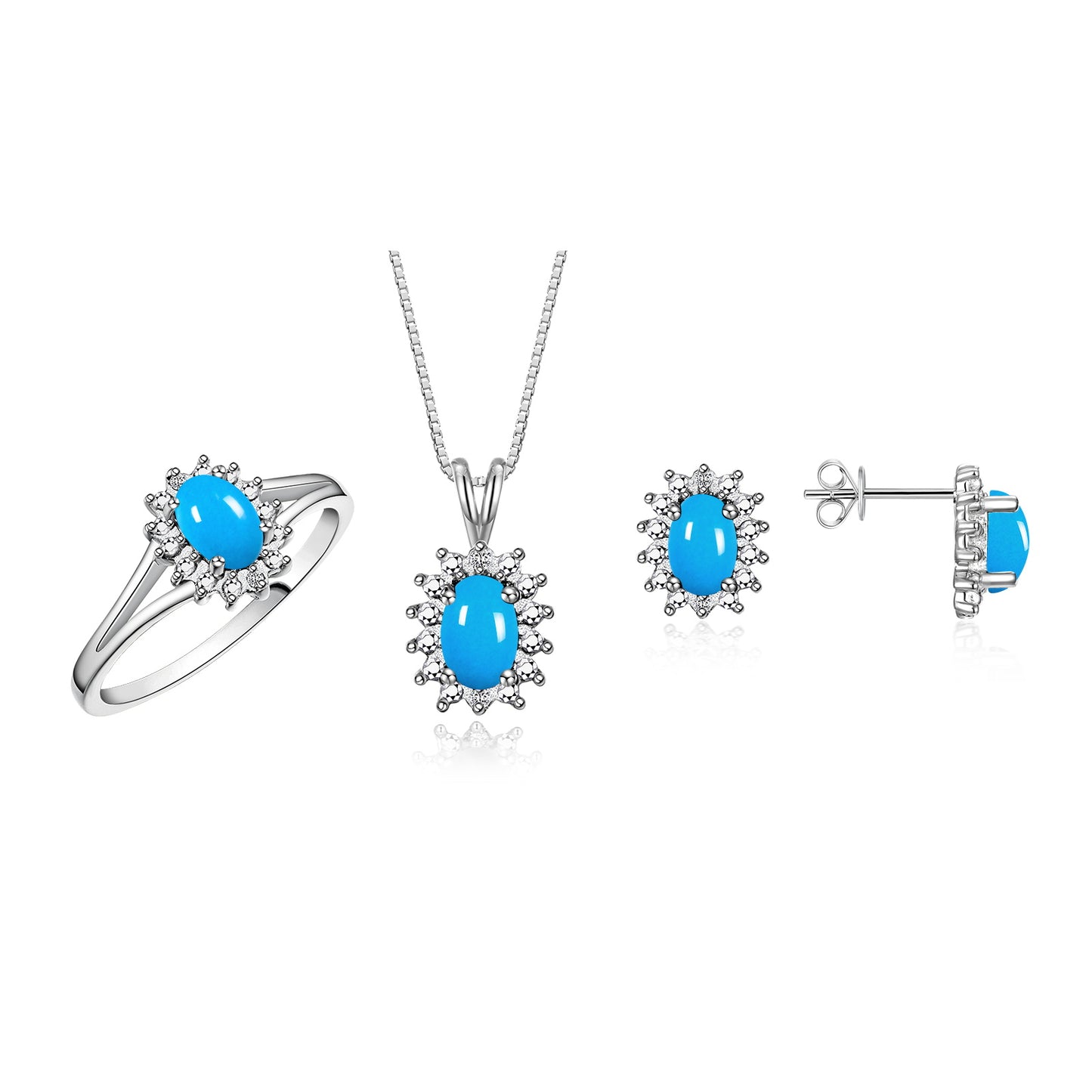 RYLOS Women's 14K White Gold Birthstone Set: Ring, Earring & Pendant Necklace. Gemstone & Diamonds, 6X4MM Birthstone. Perfectly Matching Friendship Gold Jewelry. Sizes 5-10.