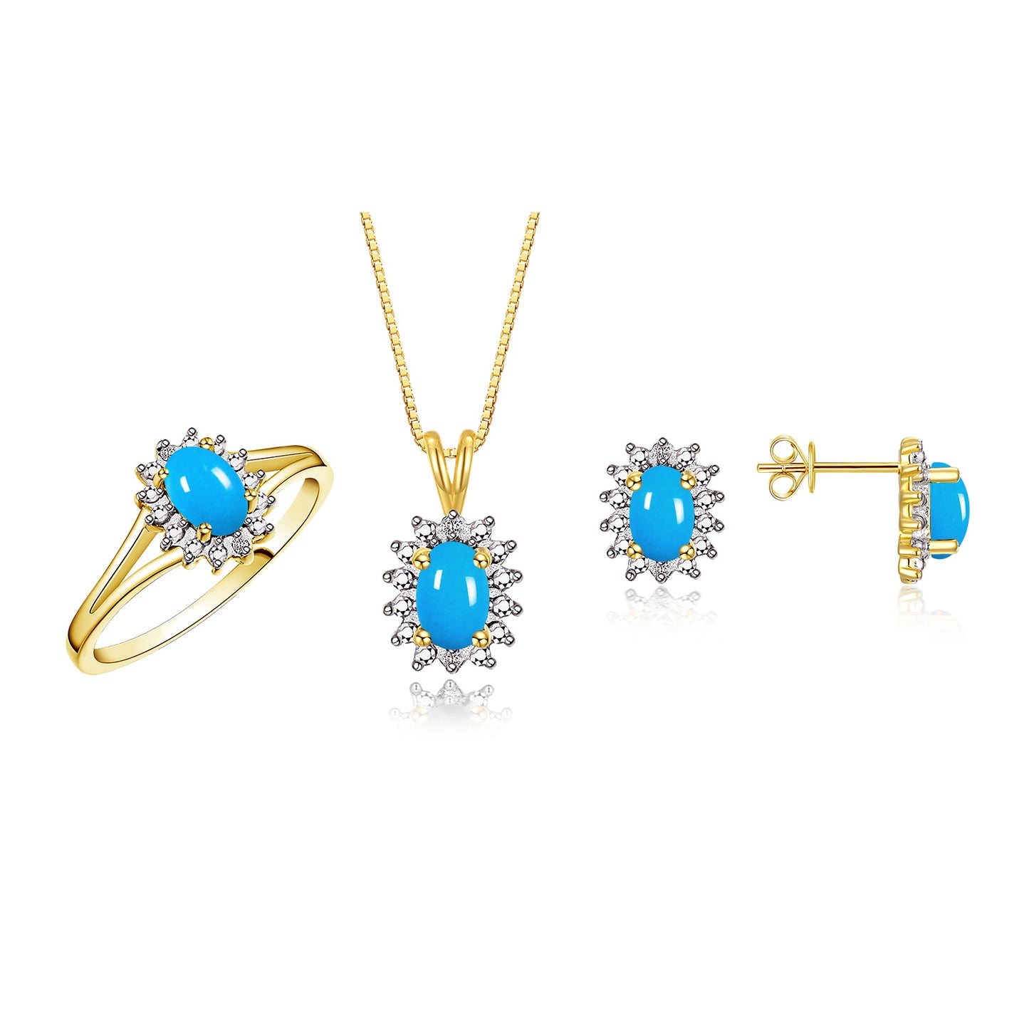 RYLOS Women's Yellow Gold Plated Silver Birthstone Set: Ring, Earring & Pendant Necklace. Gemstone &  Diamonds, 6X4MM Birthstone. Perfectly Matching Friendship Jewelry. Sizes 5-10.