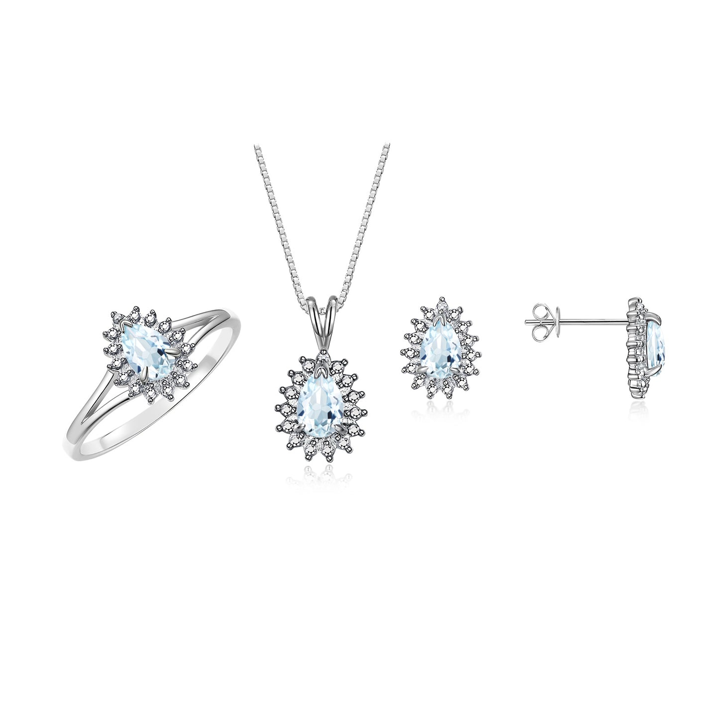 RYLOS Women's Sterling Silver Birthstone Set: Ring, Earring & Pendant Necklace. Gemstone & Diamonds, Pear Tear Drop Shape 6X4MM Birthstone. Perfectly Matching Friendship Jewelry. Sizes 5-10.