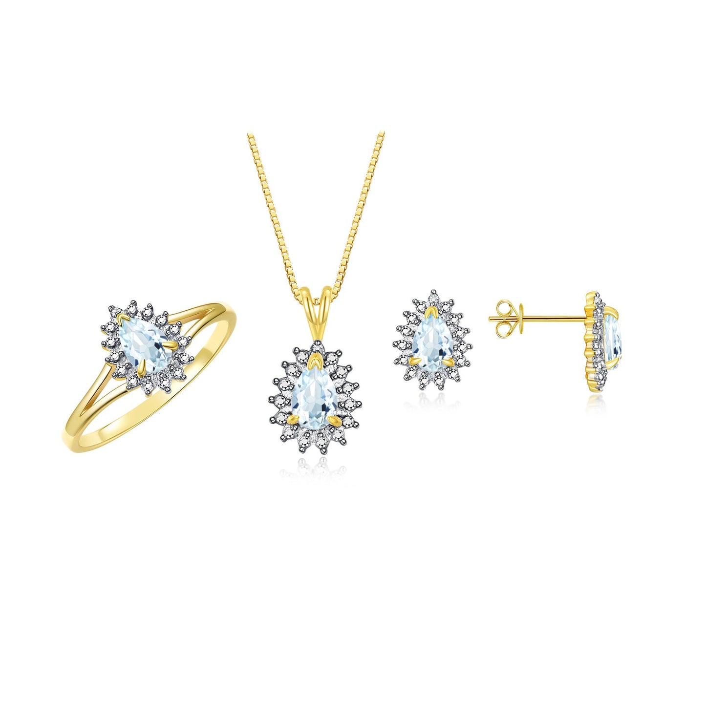 RYLOS Women's Yellow Gold Plated Silver Birthstone Set: Ring, Earring & Pendant Necklace. Gemstone & Diamonds, Pear Tear Drop Shape 6X4MM Birthstone. Perfectly Matching Friendship Jewelry. Sizes 5-10.
