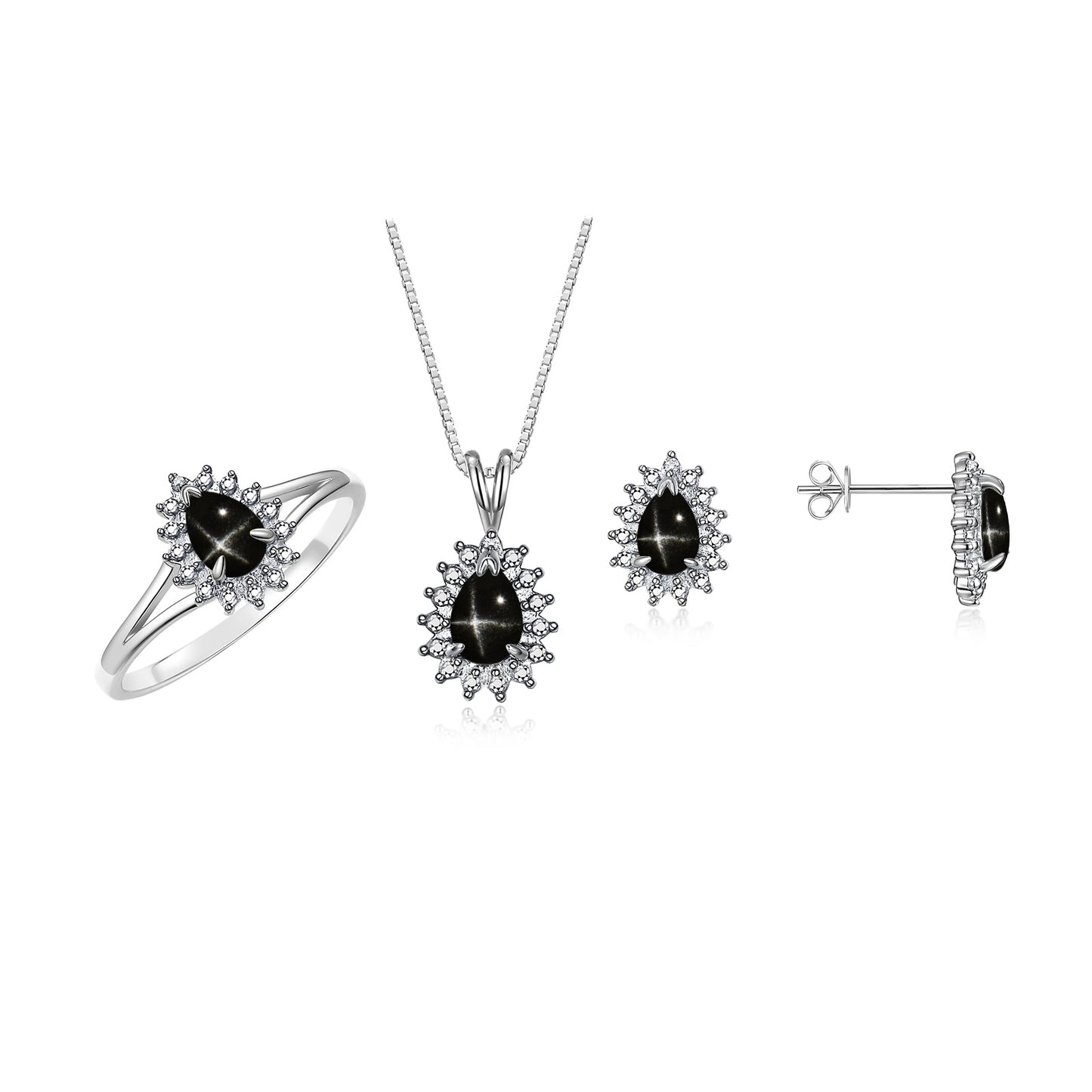RYLOS Women's 14K White Gold Birthstone Set: Ring, Earring & Pendant Necklace. Gemstone & Diamonds, Pear Tear Drop Shape 6X4MM Birthstone. Perfectly Matching Gold Jewelry. Sizes 5-10.