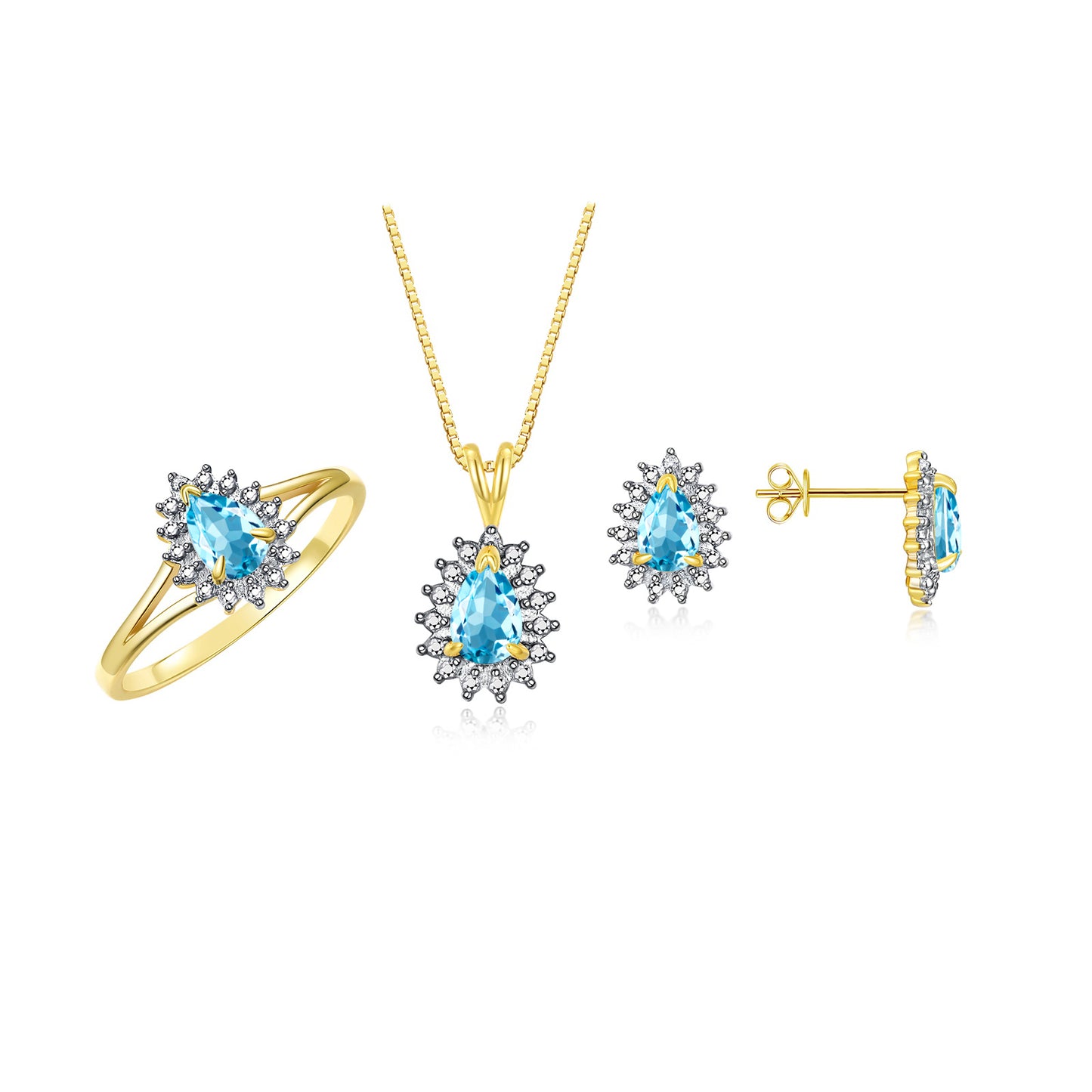 RYLOS Women's 14K Yellow Gold Birthstone Set: Ring, Earring & Pendant Necklace. Gemstone & Diamonds, Pear Tear Drop Shape 6X4MM Birthstone. Perfectly Matching Gold Jewelry. Sizes 5-10.