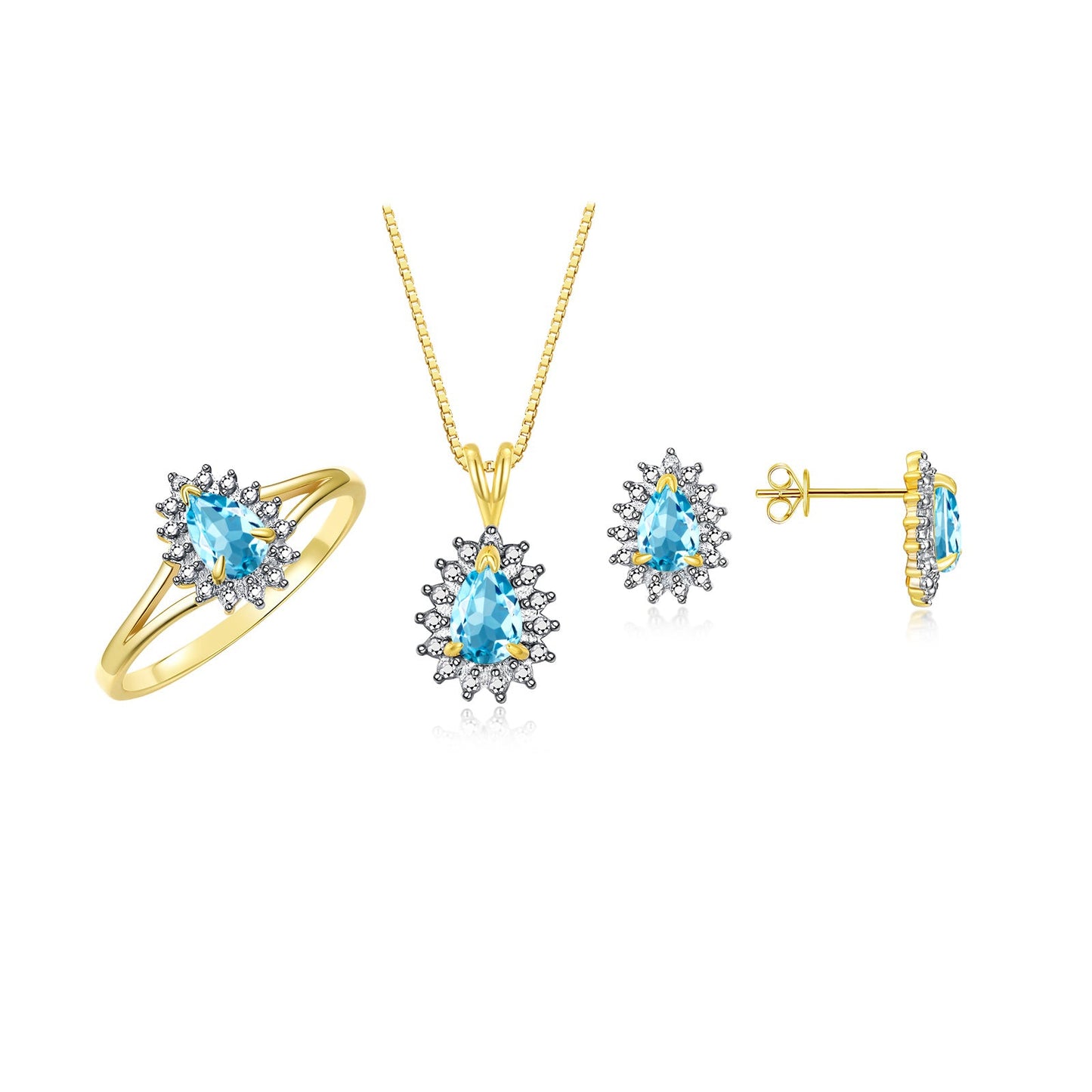 RYLOS Women's Yellow Gold Plated Silver Birthstone Set: Ring, Earring & Pendant Necklace. Gemstone & Diamonds, Pear Tear Drop Shape 6X4MM Birthstone. Perfectly Matching Friendship Jewelry. Sizes 5-10.