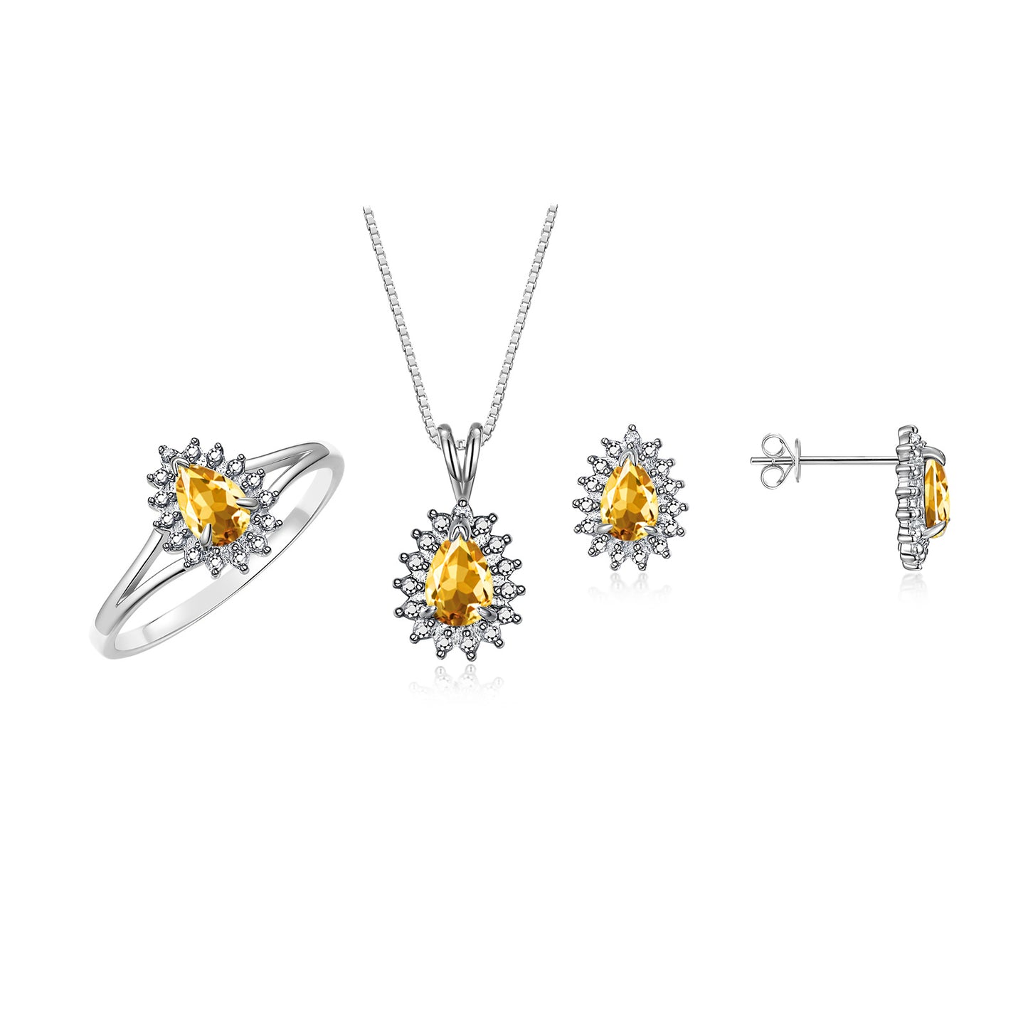 RYLOS Women's 14K White Gold Birthstone Set: Ring, Earring & Pendant Necklace. Gemstone & Diamonds, Pear Tear Drop Shape 6X4MM Birthstone. Perfectly Matching Gold Jewelry. Sizes 5-10.