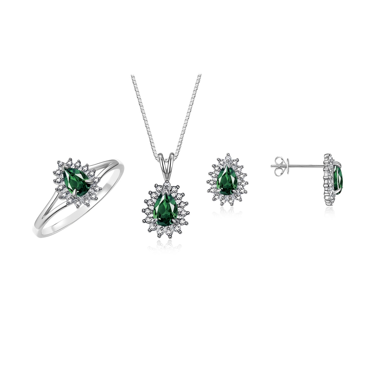 RYLOS Women's Sterling Silver Birthstone Set: Ring, Earring & Pendant Necklace. Gemstone & Diamonds, Pear Tear Drop Shape 6X4MM Birthstone. Perfectly Matching Friendship Jewelry. Sizes 5-10.