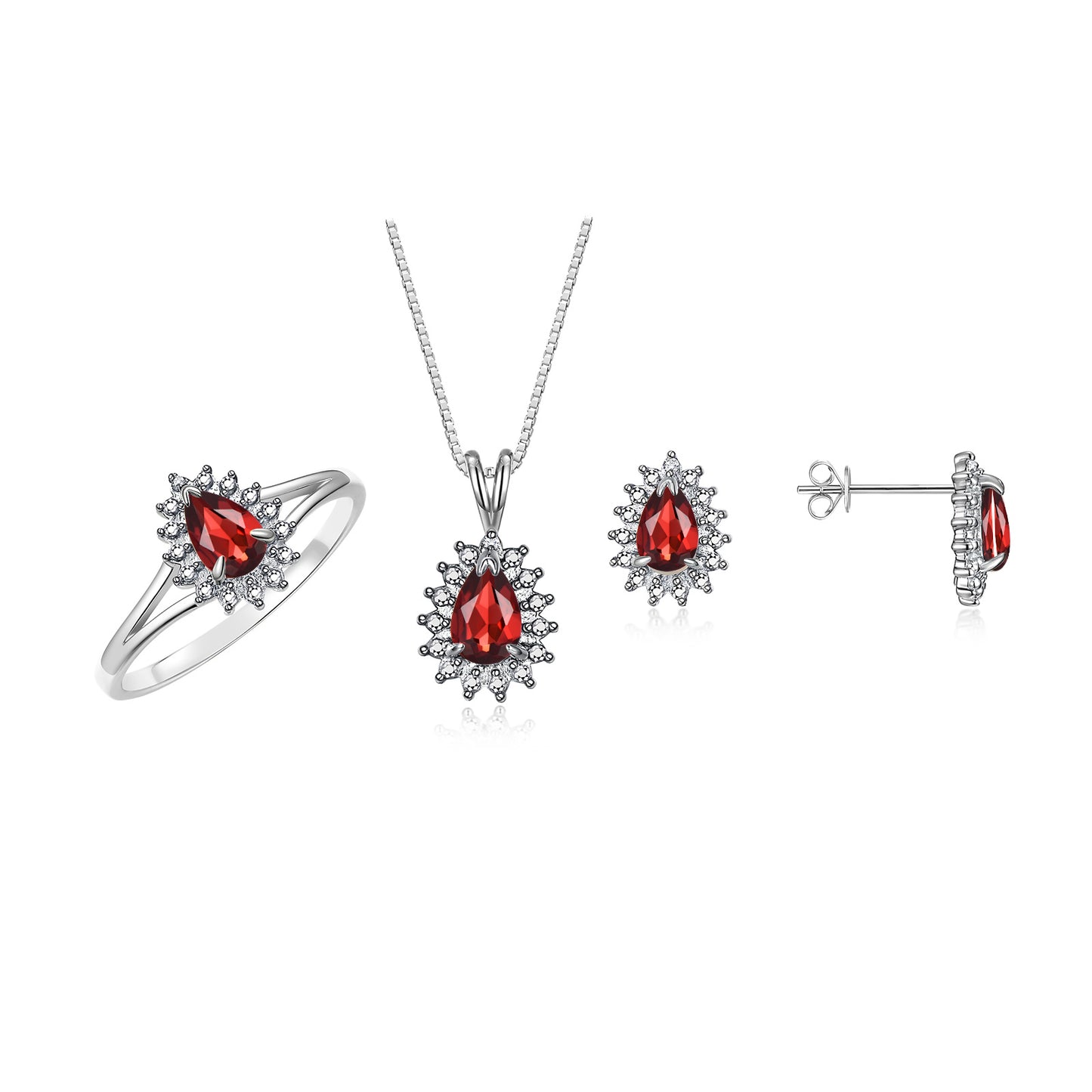 RYLOS Women's Sterling Silver Birthstone Set: Ring, Earring & Pendant Necklace. Gemstone & Diamonds, Pear Tear Drop Shape 6X4MM Birthstone. Perfectly Matching Friendship Jewelry. Sizes 5-10.