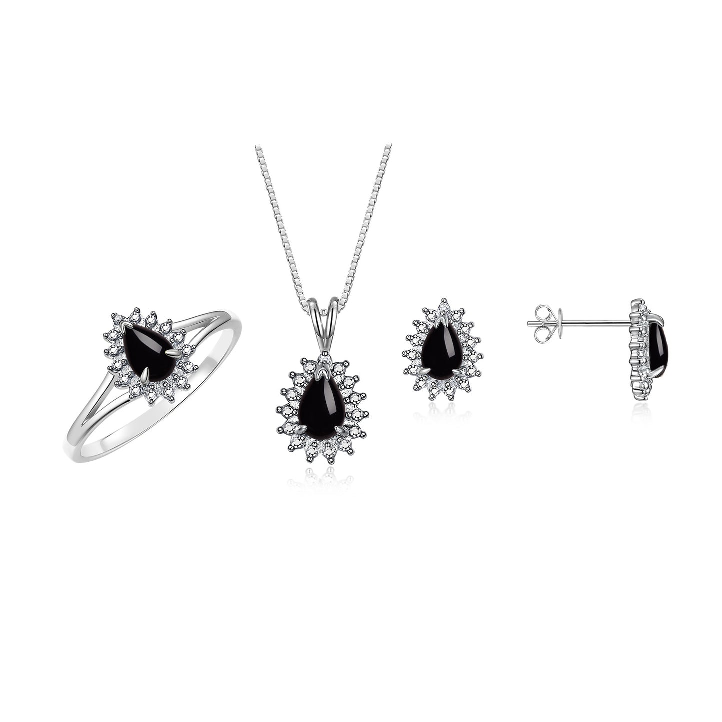 RYLOS Women's Sterling Silver Birthstone Set: Ring, Earring & Pendant Necklace. Gemstone & Diamonds, Pear Tear Drop Shape 6X4MM Birthstone. Perfectly Matching Friendship Jewelry. Sizes 5-10.