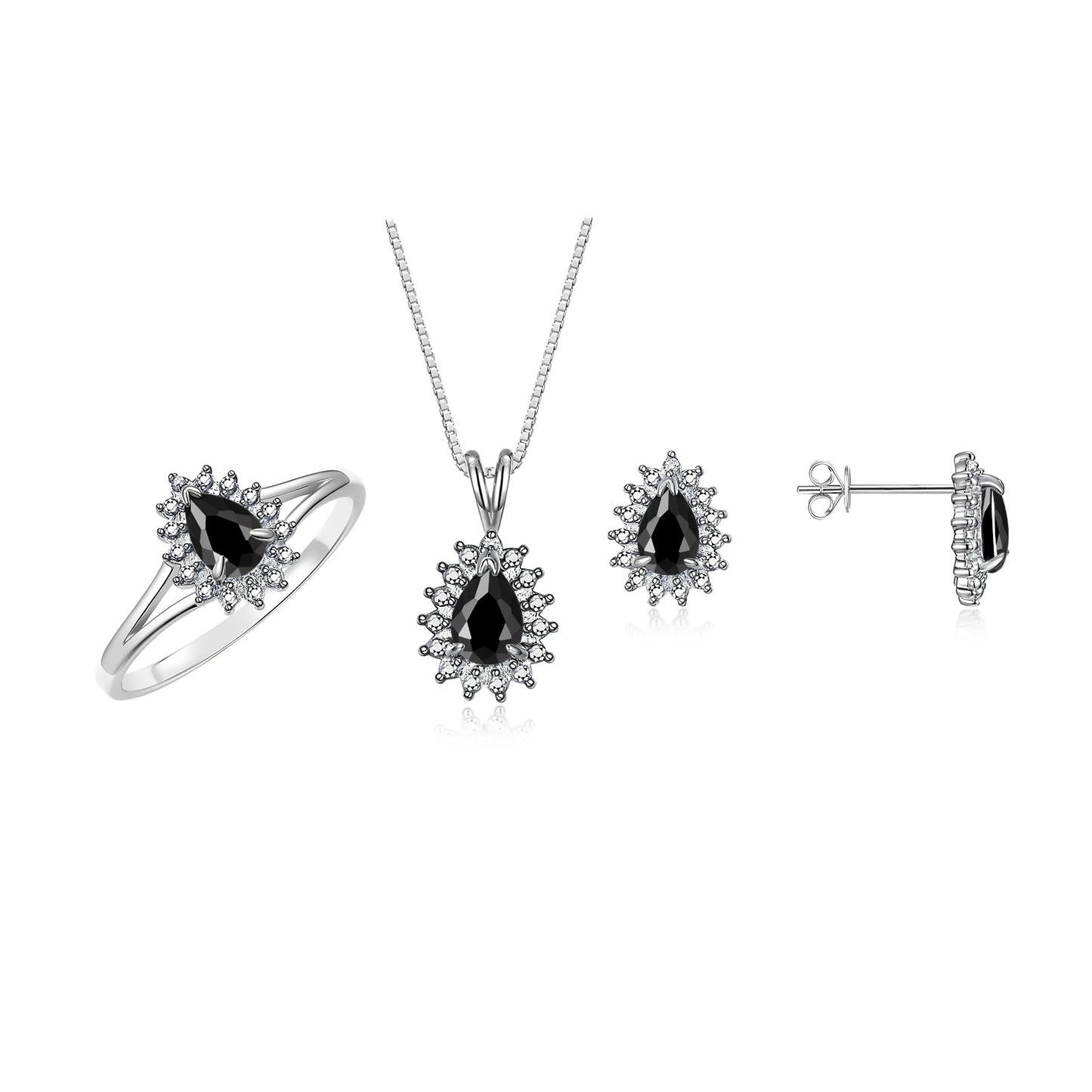 RYLOS Women's 14K White Gold Birthstone Set: Ring, Earring & Pendant Necklace. Gemstone & Diamonds, Pear Tear Drop Shape 6X4MM Birthstone. Perfectly Matching Gold Jewelry. Sizes 5-10.