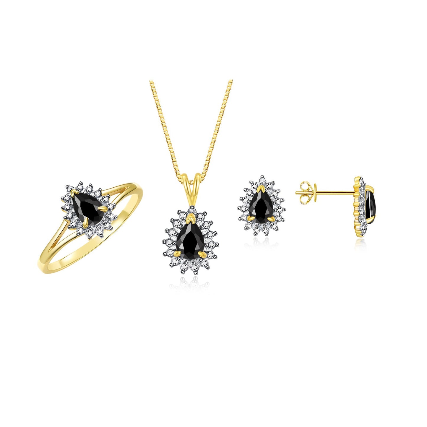 RYLOS Women's Yellow Gold Plated Silver Birthstone Set: Ring, Earring & Pendant Necklace. Gemstone & Diamonds, Pear Tear Drop Shape 6X4MM Birthstone. Perfectly Matching Friendship Jewelry. Sizes 5-10.