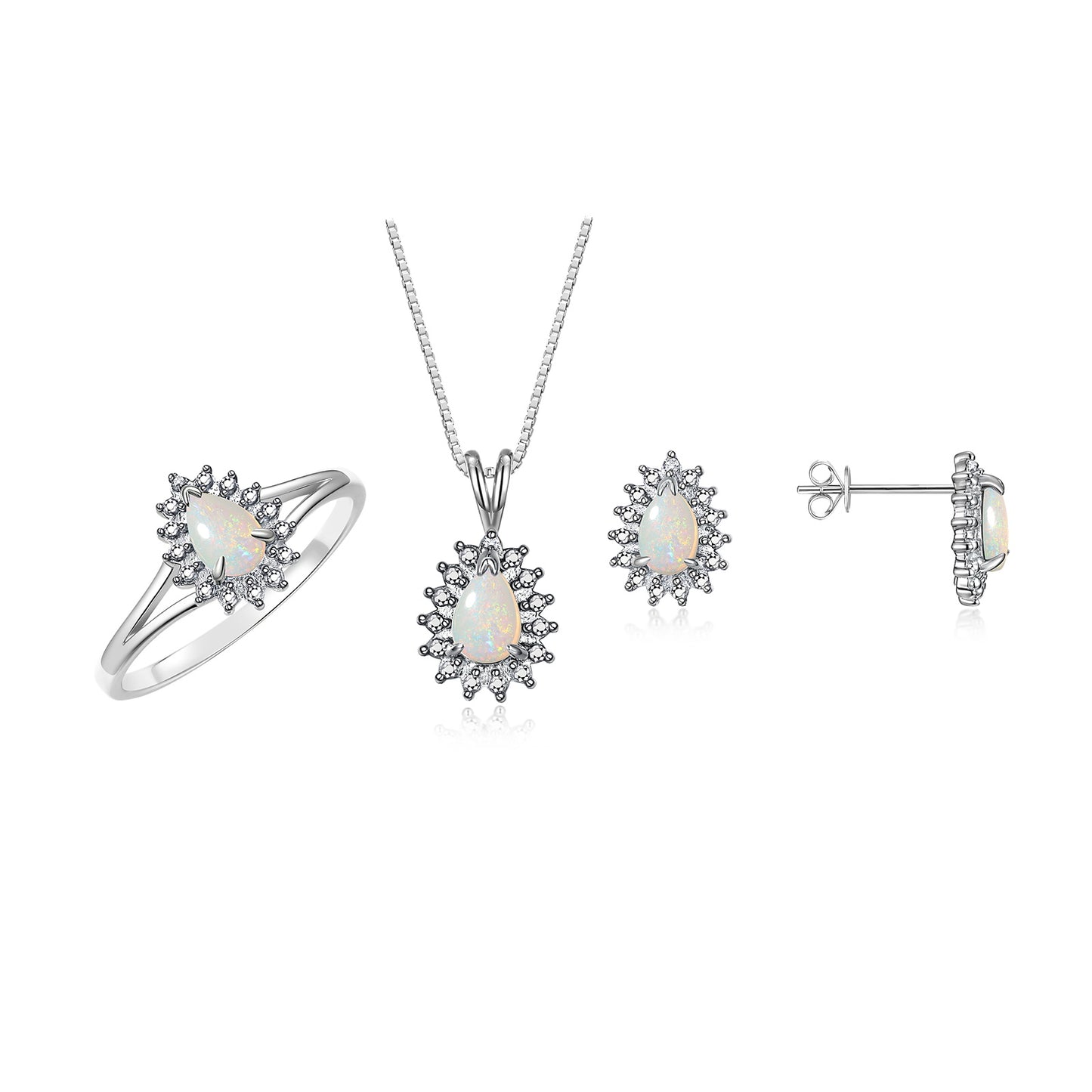 RYLOS Women's 14K White Gold Birthstone Set: Ring, Earring & Pendant Necklace. Gemstone & Diamonds, Pear Tear Drop Shape 6X4MM Birthstone. Perfectly Matching Gold Jewelry. Sizes 5-10.