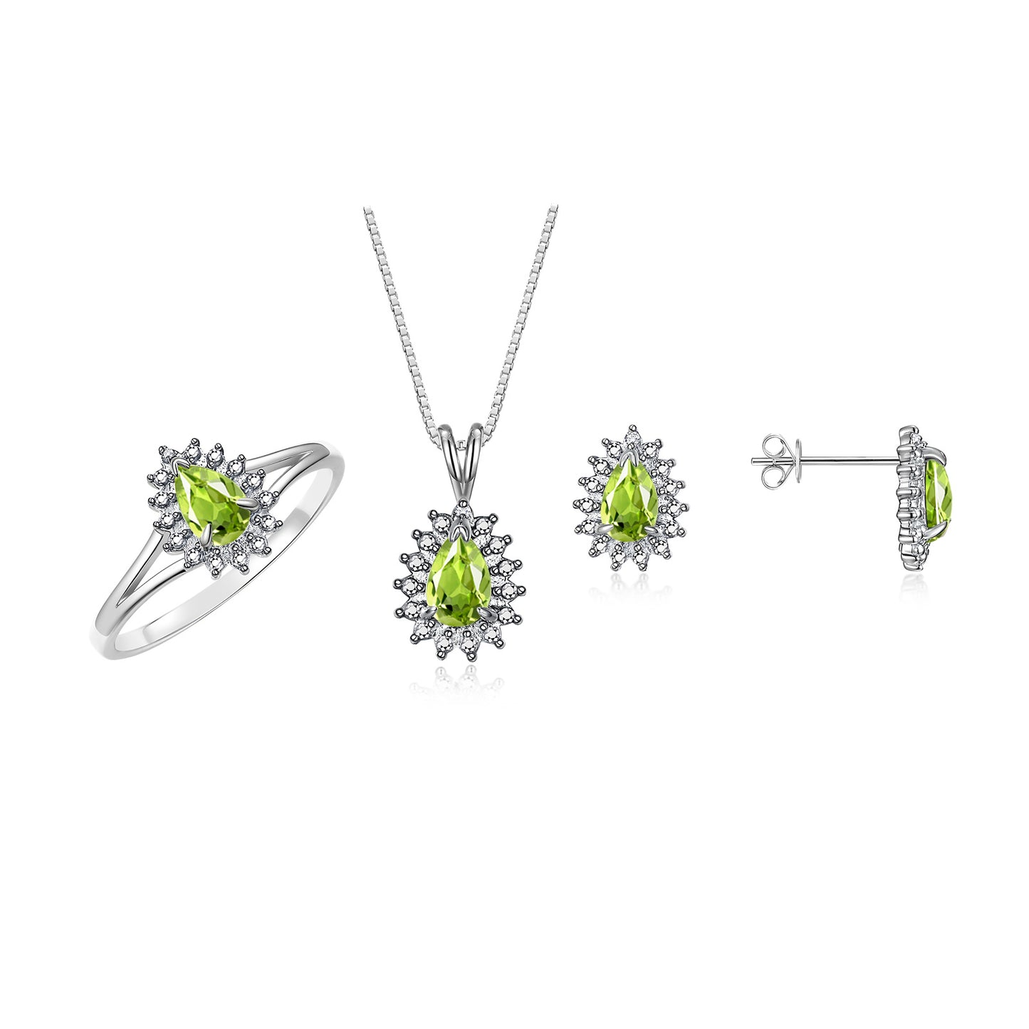 RYLOS Women's 14K White Gold Birthstone Set: Ring, Earring & Pendant Necklace. Gemstone & Diamonds, Pear Tear Drop Shape 6X4MM Birthstone. Perfectly Matching Gold Jewelry. Sizes 5-10.