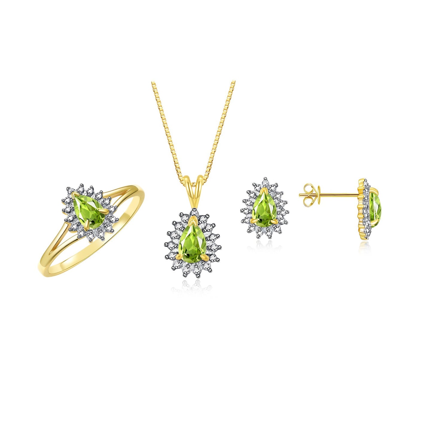 RYLOS Women's Yellow Gold Plated Silver Birthstone Set: Ring, Earring & Pendant Necklace. Gemstone & Diamonds, Pear Tear Drop Shape 6X4MM Birthstone. Perfectly Matching Friendship Jewelry. Sizes 5-10.