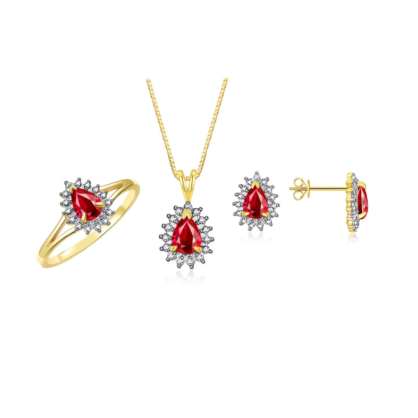 RYLOS Women's Yellow Gold Plated Silver Birthstone Set: Ring, Earring & Pendant Necklace. Gemstone & Diamonds, Pear Tear Drop Shape 6X4MM Birthstone. Perfectly Matching Friendship Jewelry. Sizes 5-10.