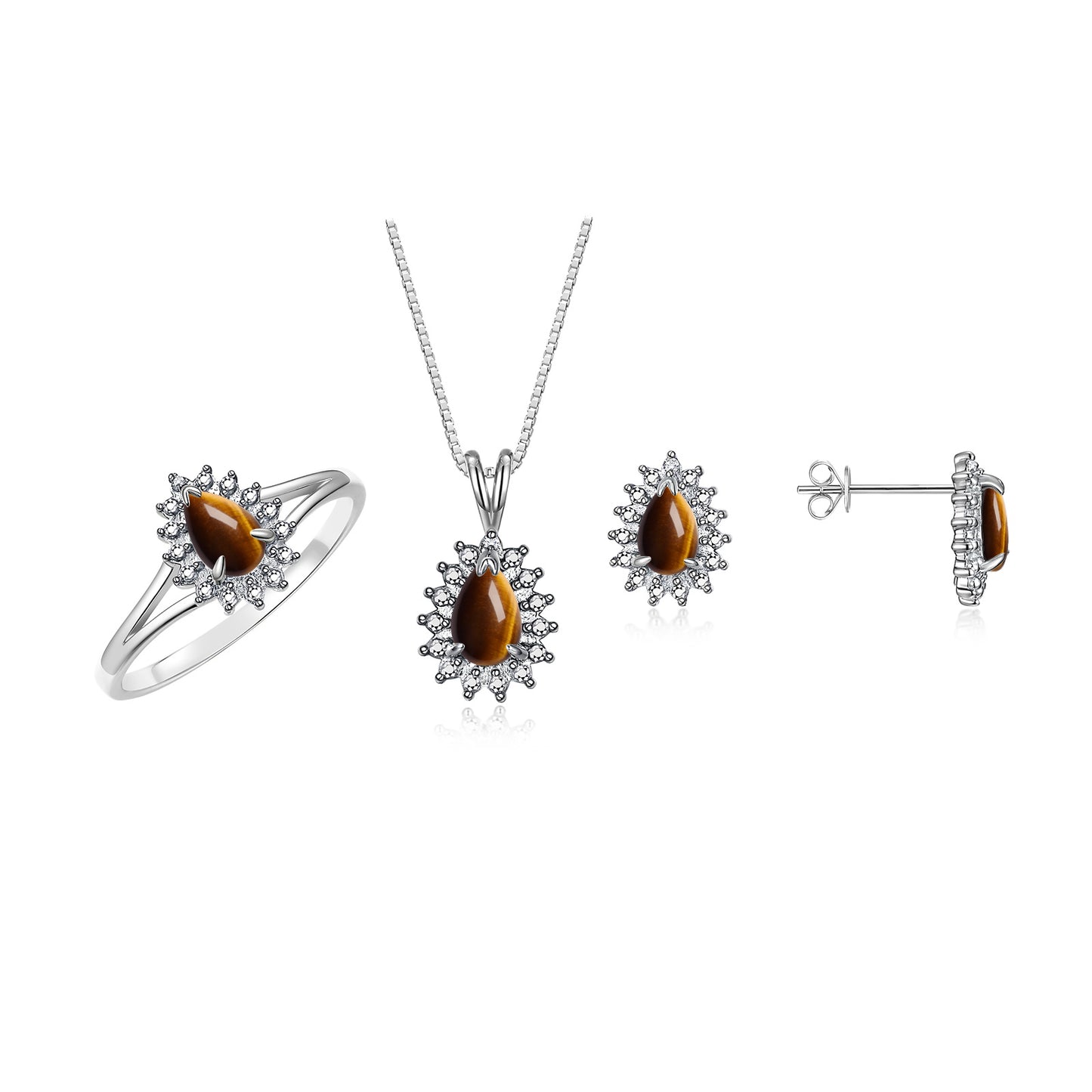 RYLOS Women's 14K White Gold Birthstone Set: Ring, Earring & Pendant Necklace. Gemstone & Diamonds, Pear Tear Drop Shape 6X4MM Birthstone. Perfectly Matching Gold Jewelry. Sizes 5-10.