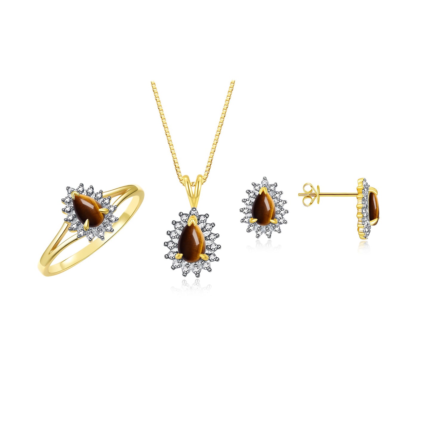 RYLOS Women's 14K Yellow Gold Birthstone Set: Ring, Earring & Pendant Necklace. Gemstone & Diamonds, Pear Tear Drop Shape 6X4MM Birthstone. Perfectly Matching Gold Jewelry. Sizes 5-10.