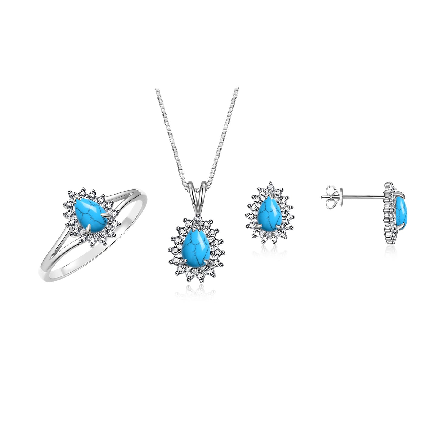 RYLOS Women's 14K White Gold Birthstone Set: Ring, Earring & Pendant Necklace. Gemstone & Diamonds, Pear Tear Drop Shape 6X4MM Birthstone. Perfectly Matching Gold Jewelry. Sizes 5-10.