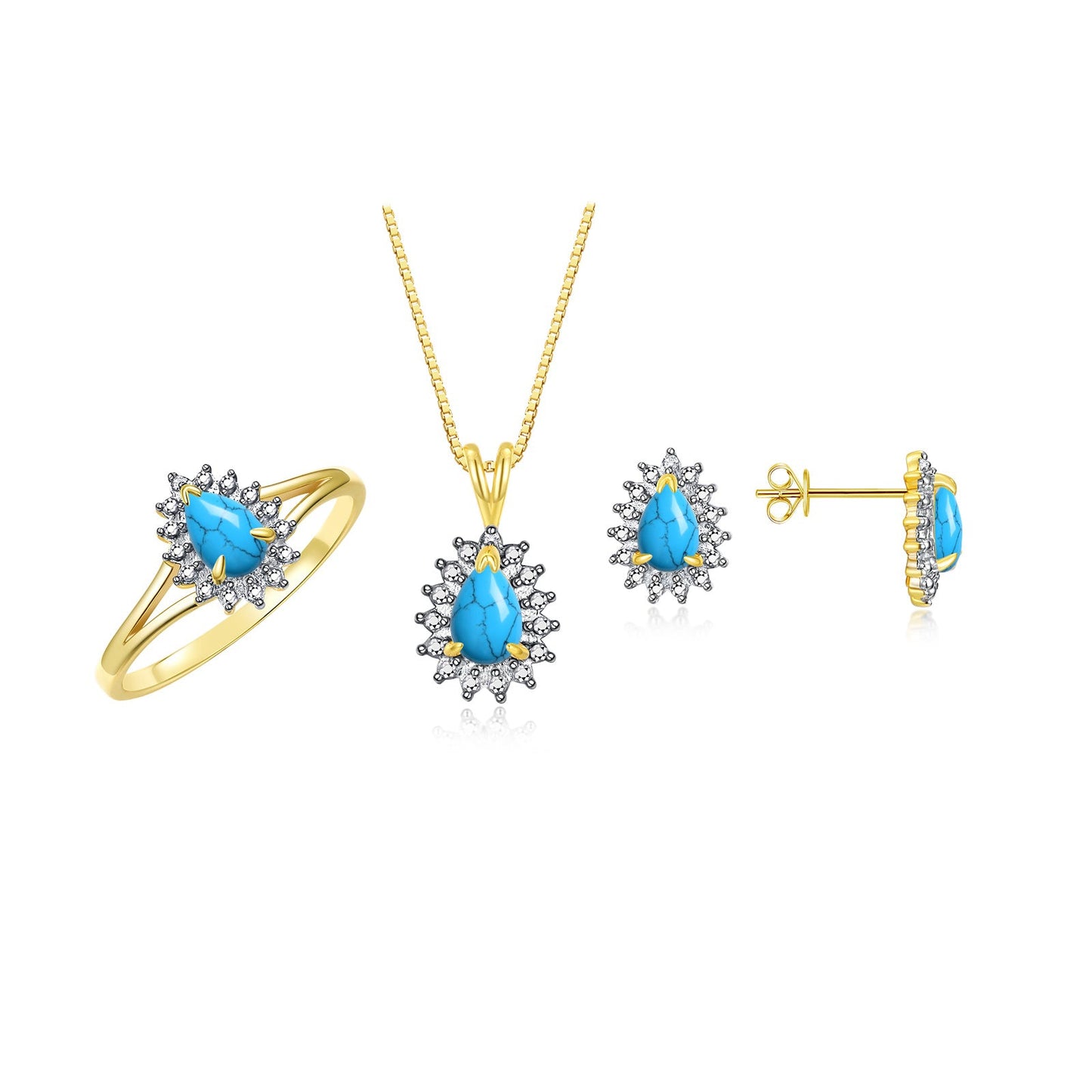 RYLOS Women's Yellow Gold Plated Silver Birthstone Set: Ring, Earring & Pendant Necklace. Gemstone & Diamonds, Pear Tear Drop Shape 6X4MM Birthstone. Perfectly Matching Friendship Jewelry. Sizes 5-10.