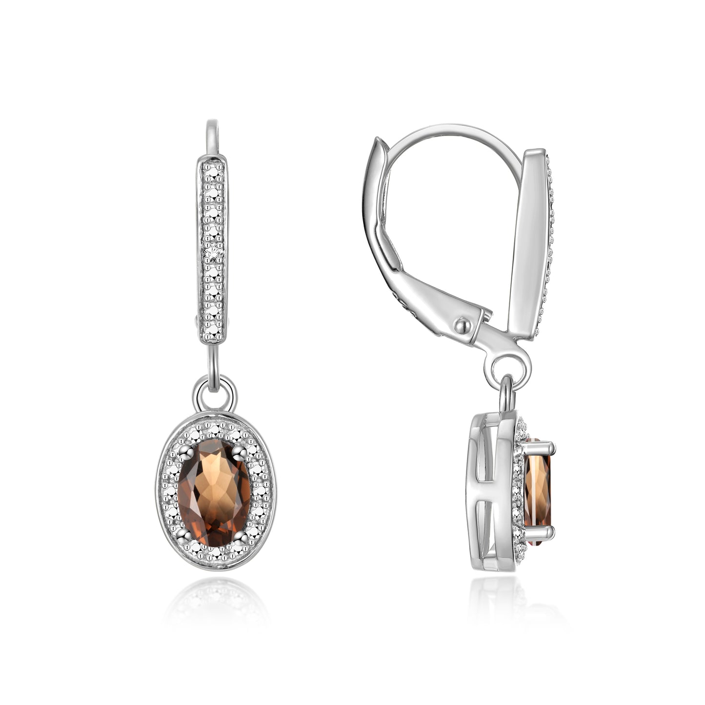 RYLOS Women's Sterling Silver Dangling Earrings - Oval Shape Gemstone & Diamonds - 6X4MM Birthstone Earrings - Exquisite Color Stone Jewelry
