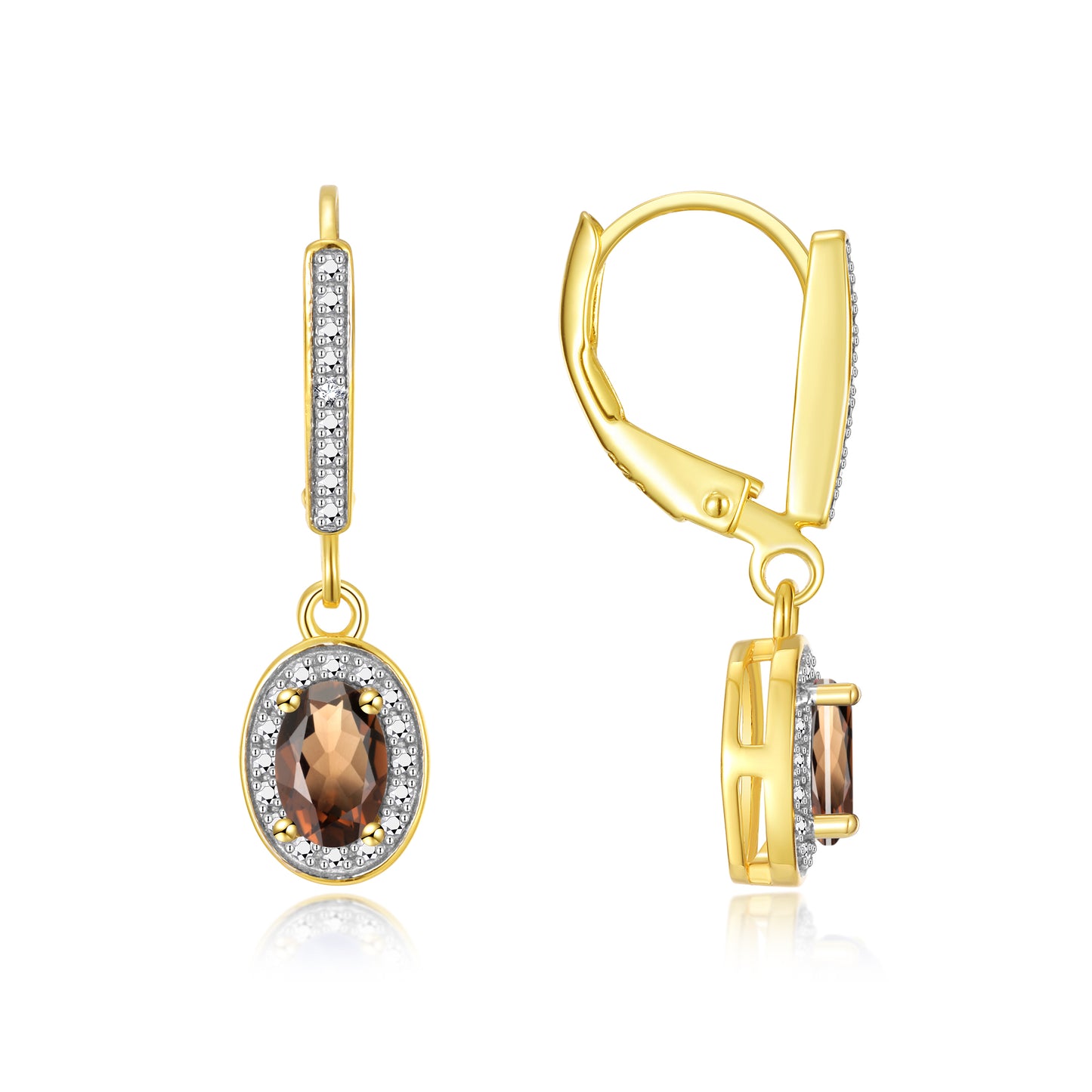 RYLOS Women's 14K Yellow Gold Dangling Earrings - Oval Shape Gemstone & Diamonds - 6X4MM Birthstone Earrings - Exquisite Color Stone Jewelry