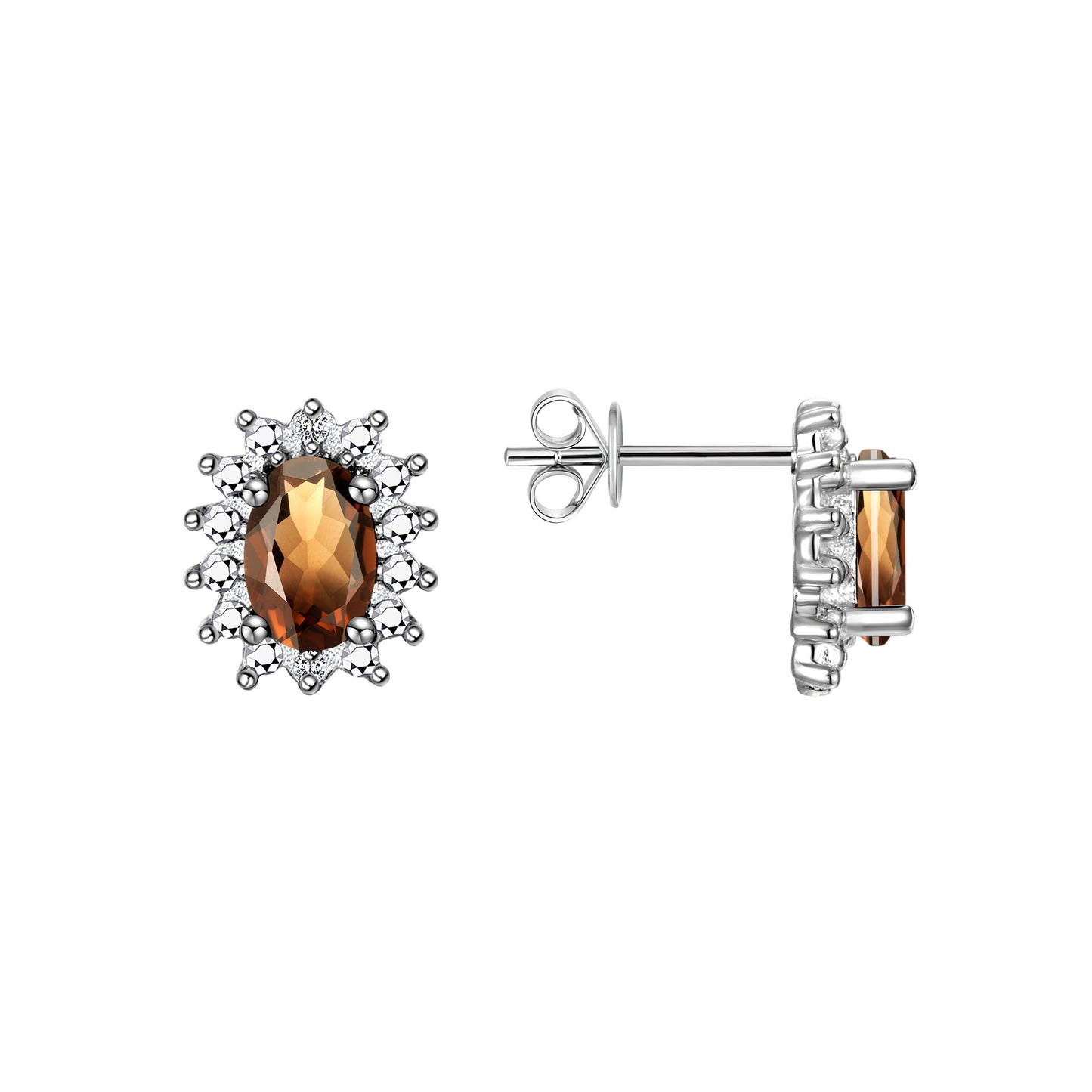 Rylos  Sterling Silver Halo Stud Earrings - 6X4MM Oval  & Diamonds - Exquisite Birthstone Jewelry