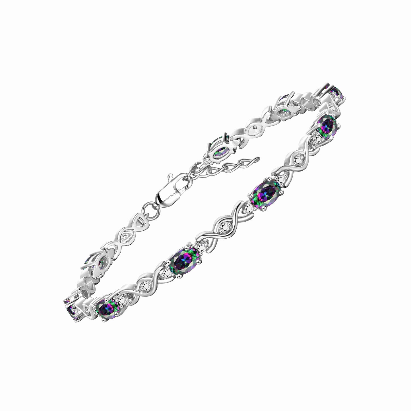 RYLOS Bracelets for Women 925 Sterling Silver XOXO Hugs & Kisses Tennis Bracelet Gemstone &  Diamonds Adjustable to Fit 7"-8" Wrist, 10 Gorgeous 6X4MM Jewelry for Women Friendship Bracelets