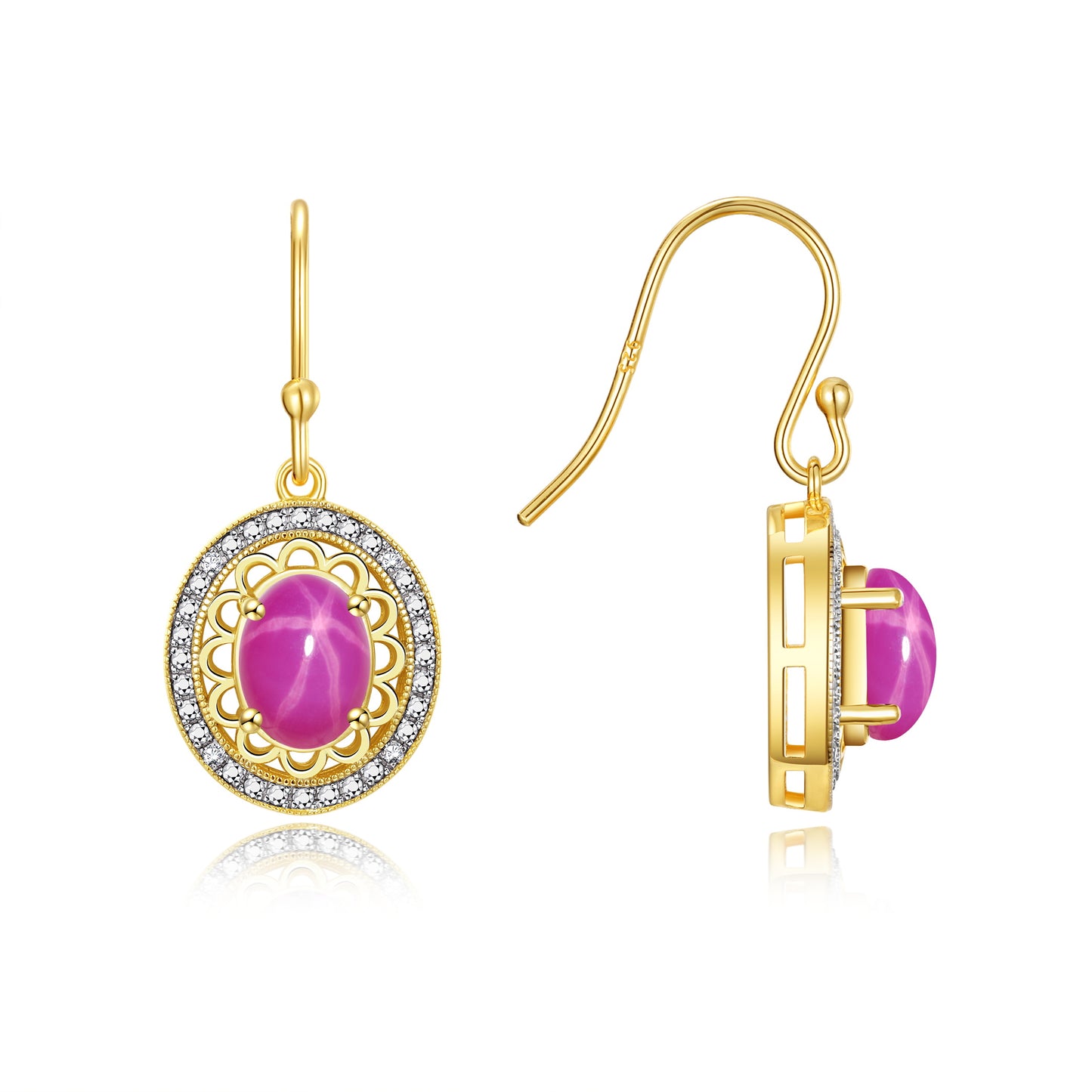 RYLOS 14K Yellow Gold Princess Diana Inspired Earrings - Oval Shape Gemstone & Diamonds - 8X6MM Birthstone Earrings - Timeless Color Stone Jewelry