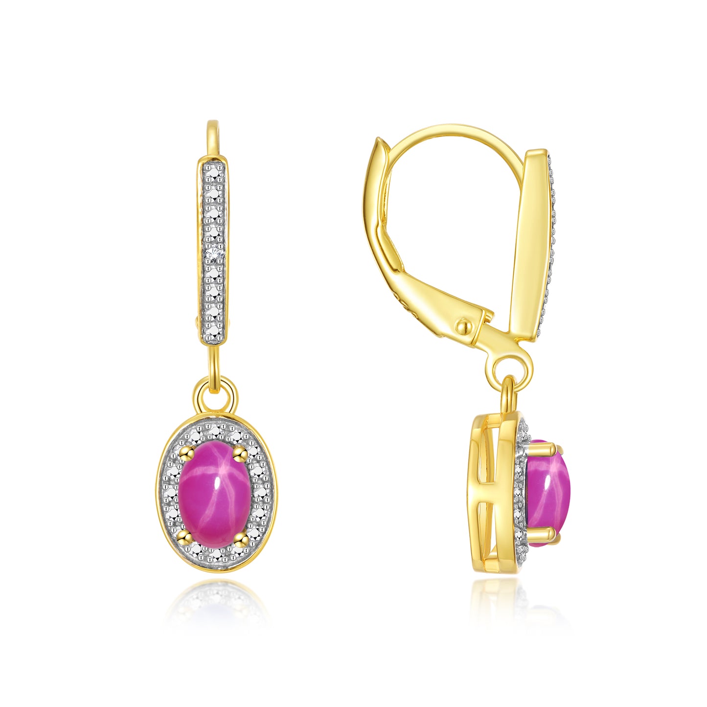 RYLOS Women's 14K Yellow Gold Dangling Earrings - Oval Shape Gemstone & Diamonds - 6X4MM Birthstone Earrings - Exquisite Color Stone Jewelry