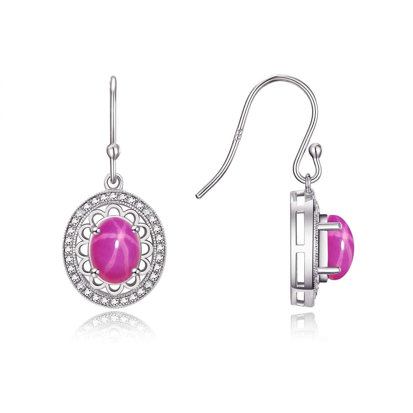 RYLOS Sterling Silver Princess Diana Inspired Earrings - Oval Shape Gemstone & Diamonds - 8X6MM Birthstone Earrings - Timeless Color Stone Jewelry