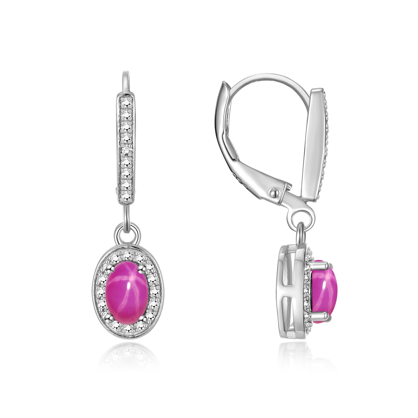 RYLOS Women's 14K White Gold Dangling Earrings - Oval Shape Gemstone & Diamonds - 6X4MM Birthstone Earrings - Exquisite Color Stone Jewelry