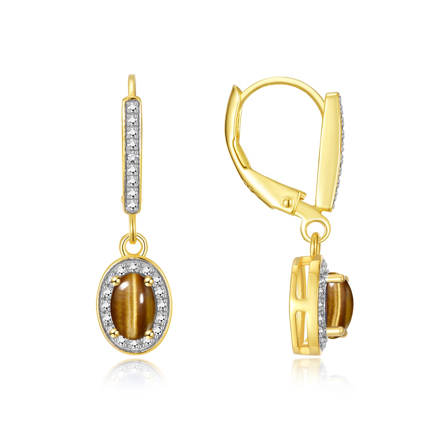 RYLOS Women's 14K Yellow Gold Dangling Earrings - Oval Shape Gemstone & Diamonds - 6X4MM Birthstone Earrings - Exquisite Color Stone Jewelry