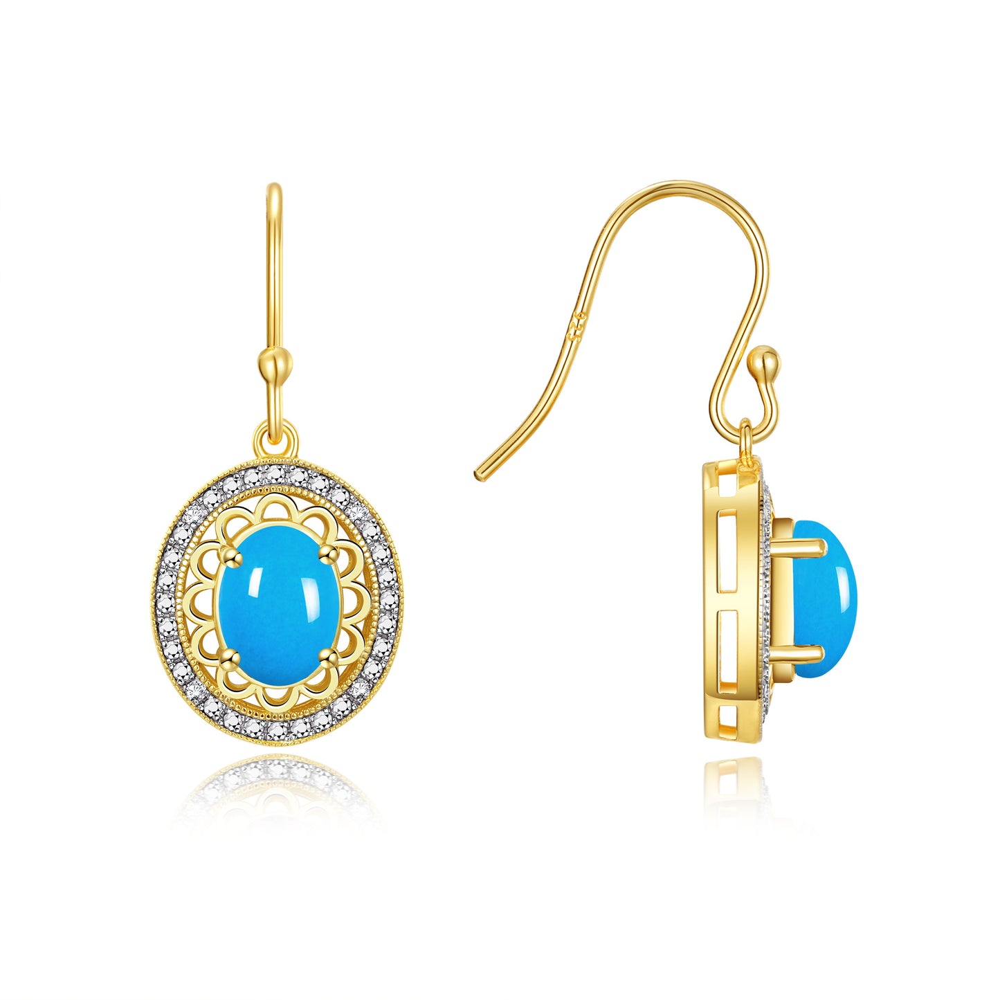 RYLOS 14K Yellow Gold Princess Diana Inspired Earrings - Oval Shape Gemstone & Diamonds - 8X6MM Birthstone Earrings - Timeless Color Stone Jewelry