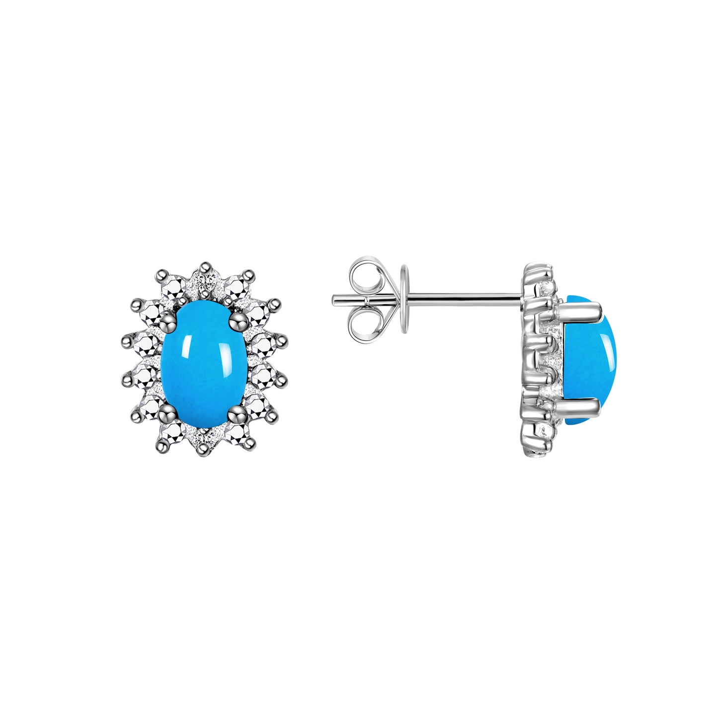Rylos  Sterling Silver Halo Stud Earrings - 6X4MM Oval  & Diamonds - Exquisite Birthstone Jewelry