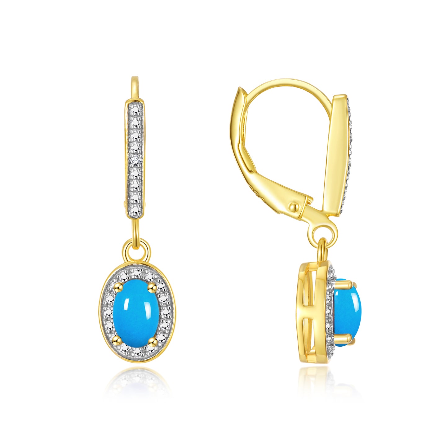 RYLOS Women's Yellow Gold Plated Dangling Earrings - Oval Shape Gemstone & Diamonds - 6X4MM Birthstone Earrings-Exquisite Color Stone Jewelry