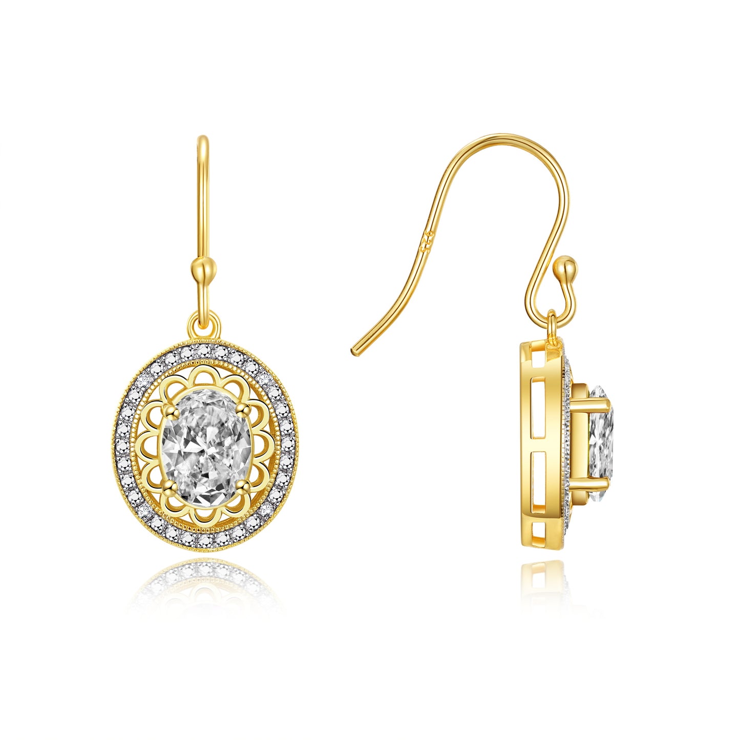 RYLOS 14K Yellow Gold Princess Diana Inspired Earrings - Oval Shape Gemstone & Diamonds - 8X6MM Birthstone Earrings - Timeless Color Stone Jewelry