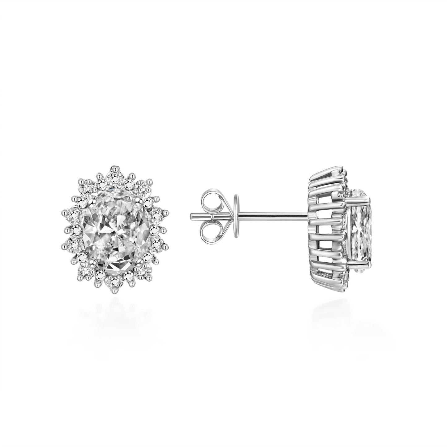 RYLOS 14K Yellow Gold Princess Diana Inspired Earrings - 8X6MM Oval Shape Gemstone & Diamonds - Birthstone Earrings - Timeless Color Stone Jewelry