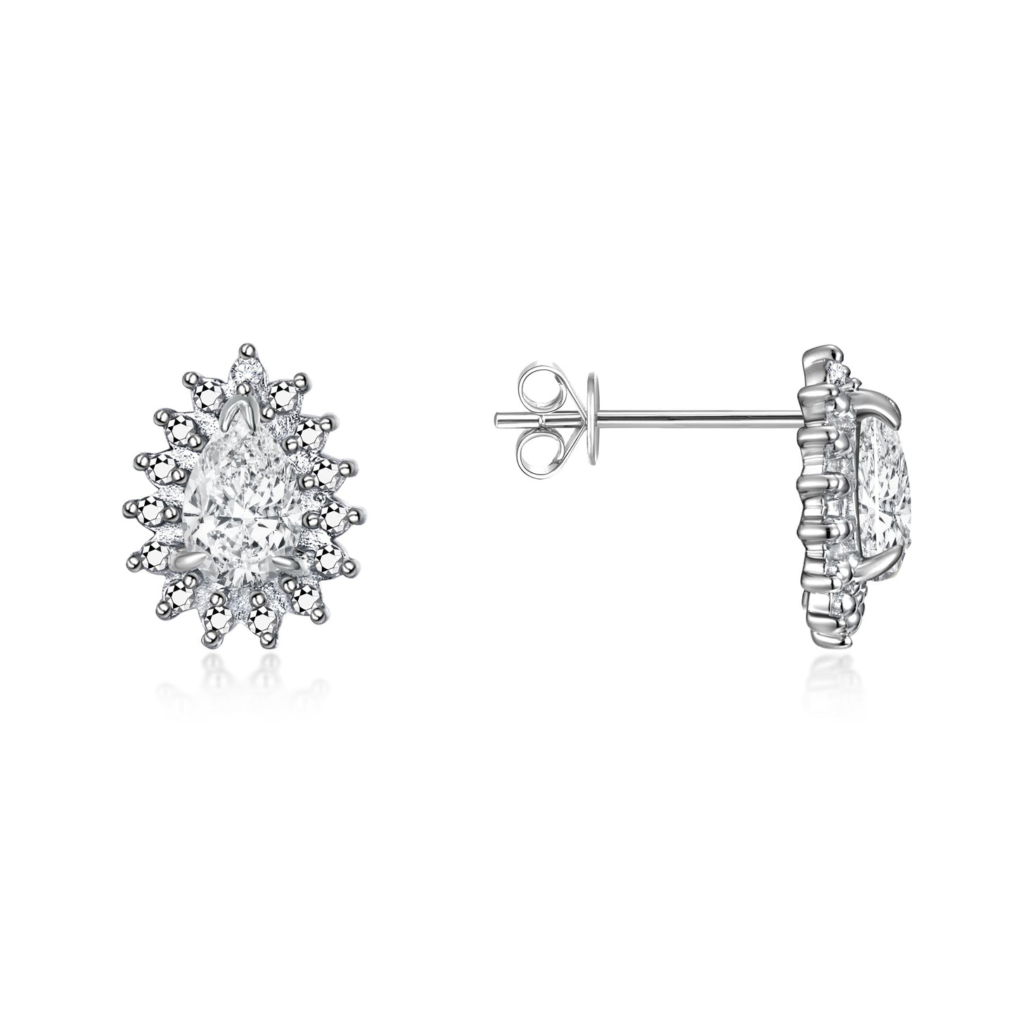 RYLOS Sterling Silver Halo Stud Earrings - 6X4MM Pear Shape Gemstone & Diamonds - Exquisite Birthstone Jewelry