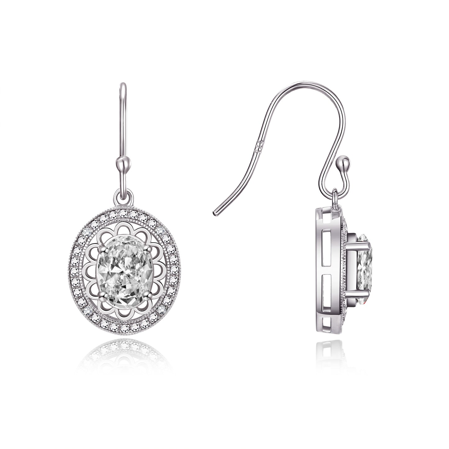 RYLOS 14K White Gold Princess Diana Inspired Earrings - Oval Shape Gemstone & Diamonds - 8X6MM Birthstone Earrings - Timeless Color Stone Jewelry