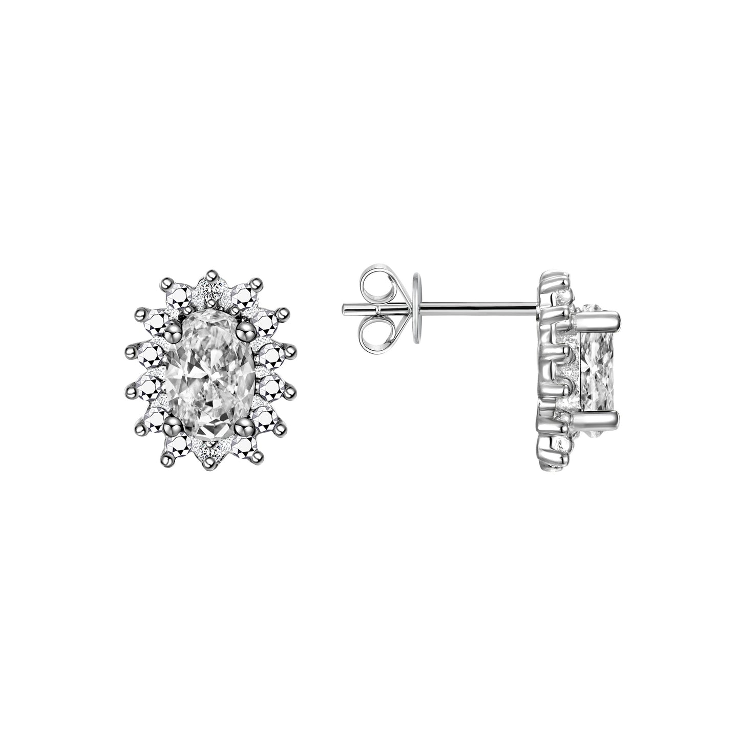 RYLOS 14K White Gold Halo Stud Earrings - 6X4MM Oval Gemstone & Diamonds - Exquisite Birthstone Jewelry