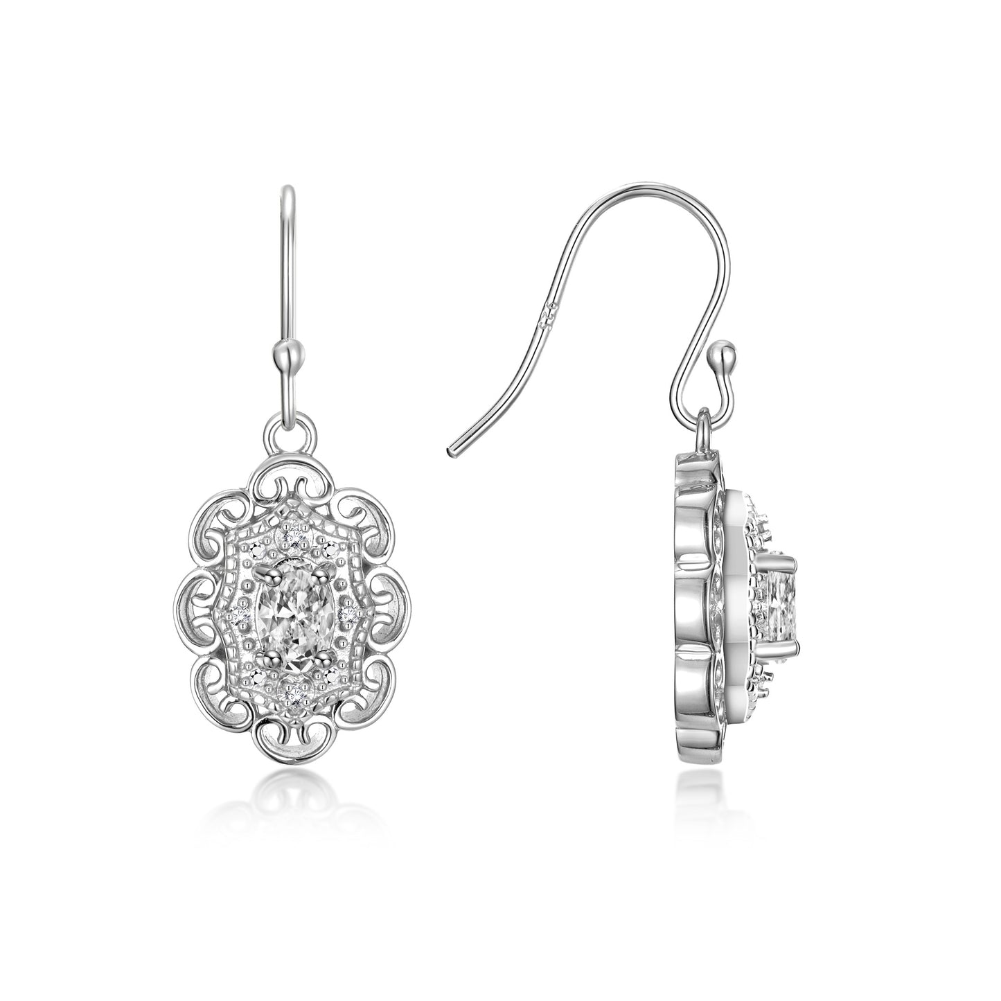 RYLOS Sterling Silver Antique Style Floral Earrings - Oval Shape Gemstone & Diamonds - 6X4MM Birthstone Earrings - Timeless Color Stone Jewelry