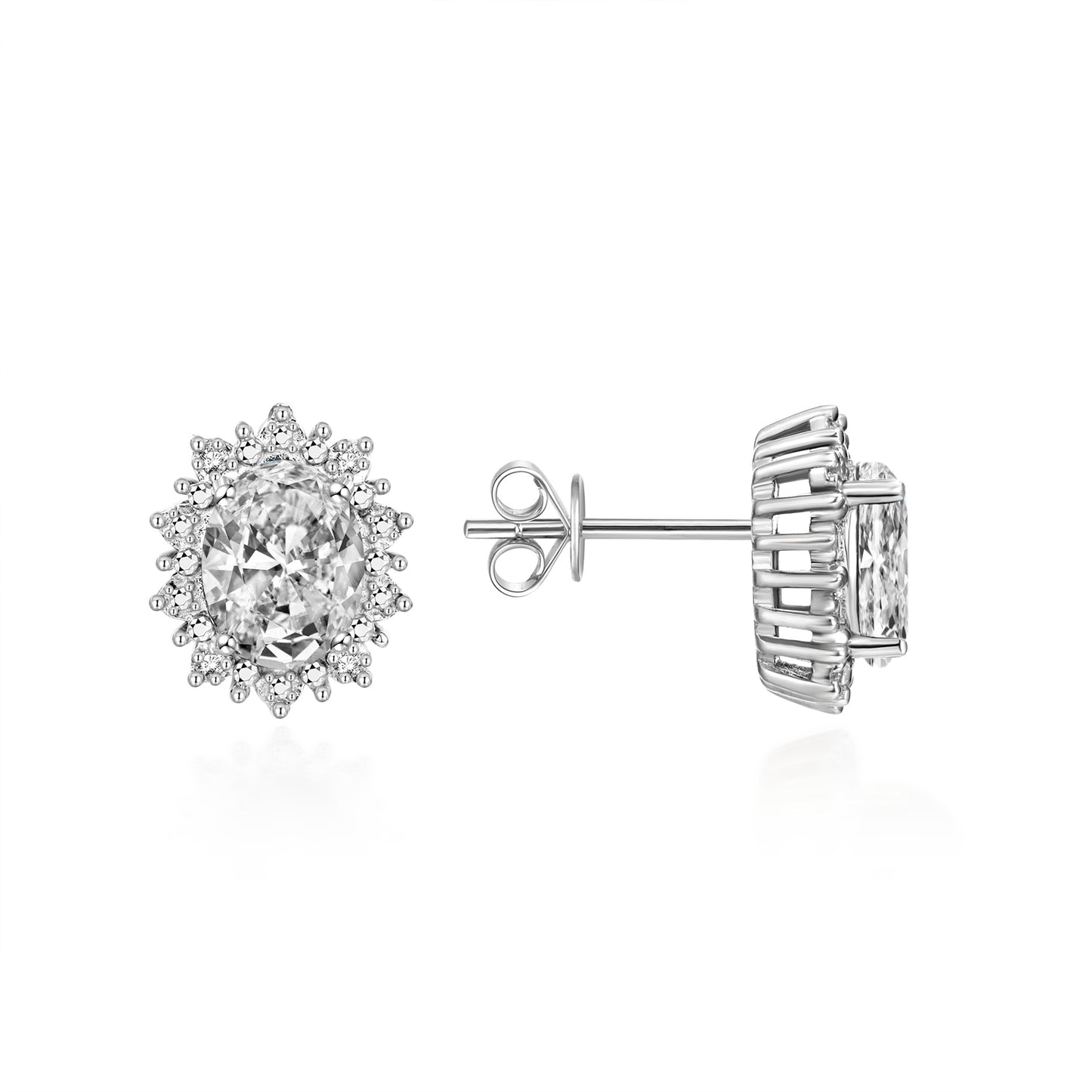 RYLOS 14K White Gold Princess Diana Inspired Earrings - 8X6MM Oval Shape Gemstone & Diamonds - Birthstone Earrings - Timeless Color Stone Jewelry